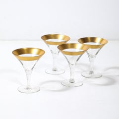 Set of Four 22 Karat Gold Gilt Rimmed Martini Glasses by Dorothy Thorpe