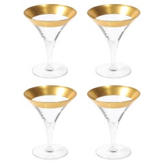 Set of Four 22 Karat Gold Gilt Rimmed Martini Glasses by Dorothy Thorpe