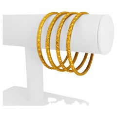 Set of Four 24 Karat Pure Yellow Gold Solid Heavy Bangle Bracelets