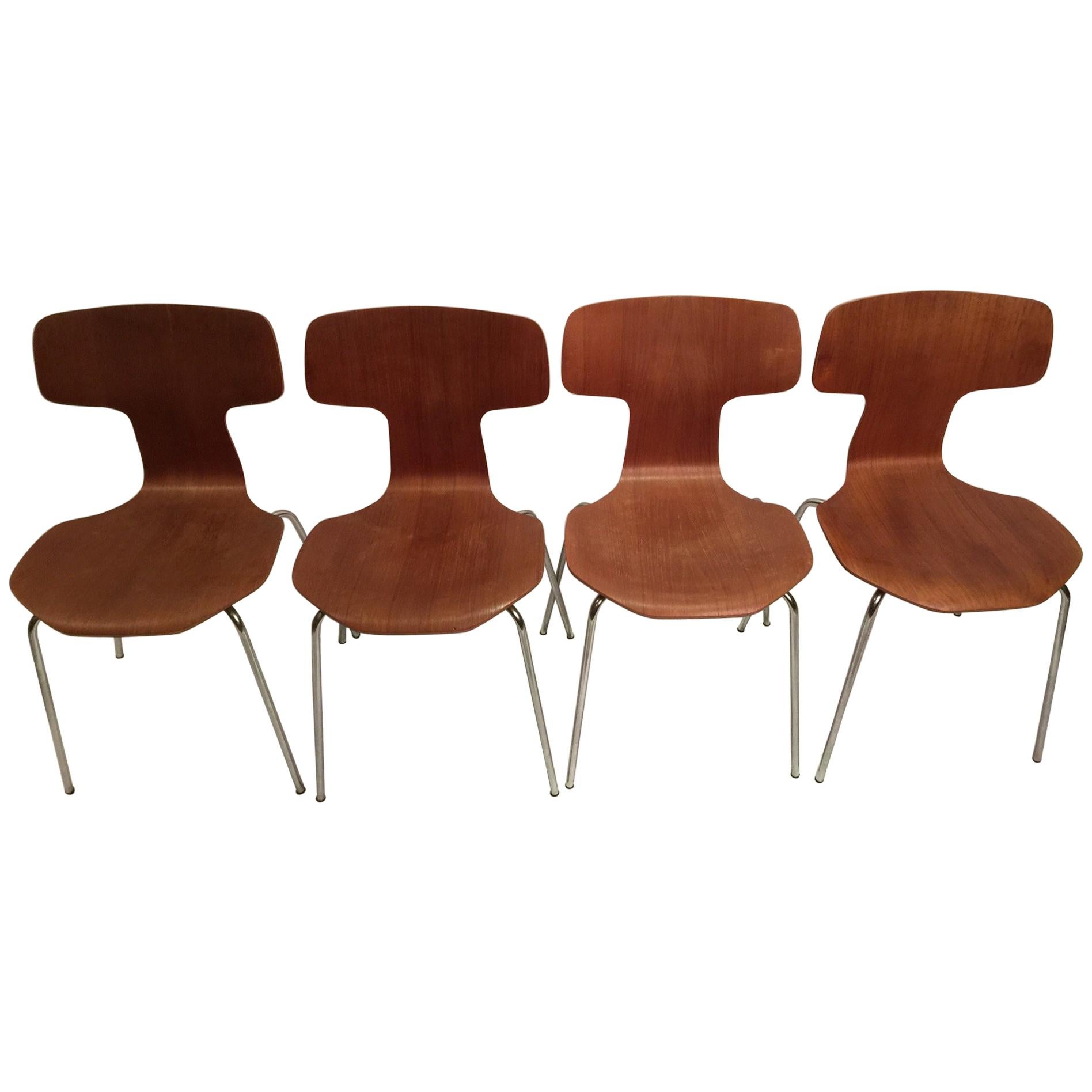 Set of Four 3103 Bent Teak Dining Chairs by Arne Jacobsen for Fritz Hansen