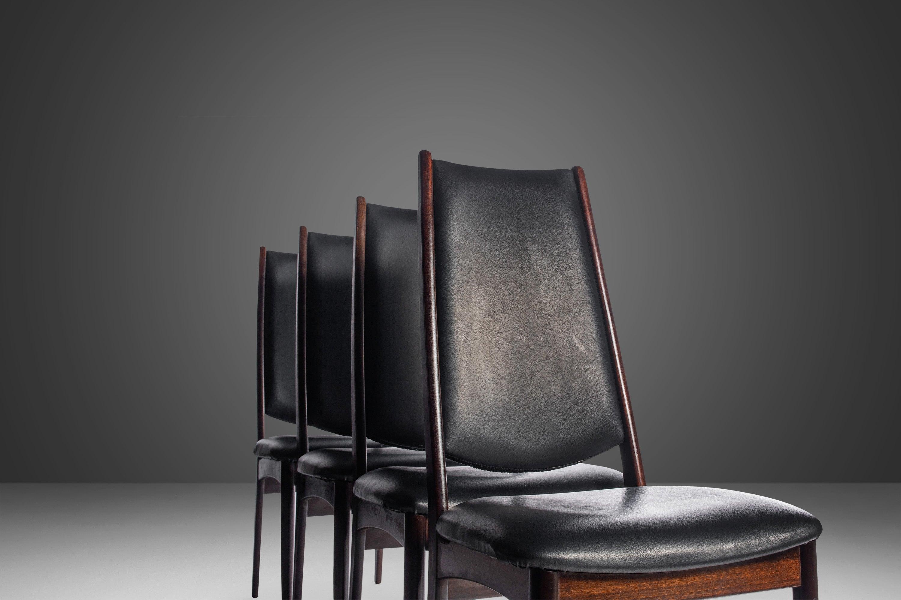 Set of Four (4) Afromosia Danish Modern High Back Dining Chairs, c. 1970s For Sale 6