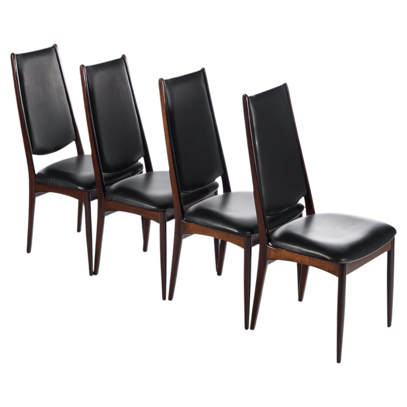 Ensemble de quatre (4) chaises de salle à manger danoises modernes Afromosia à haut dossier, vers 1970