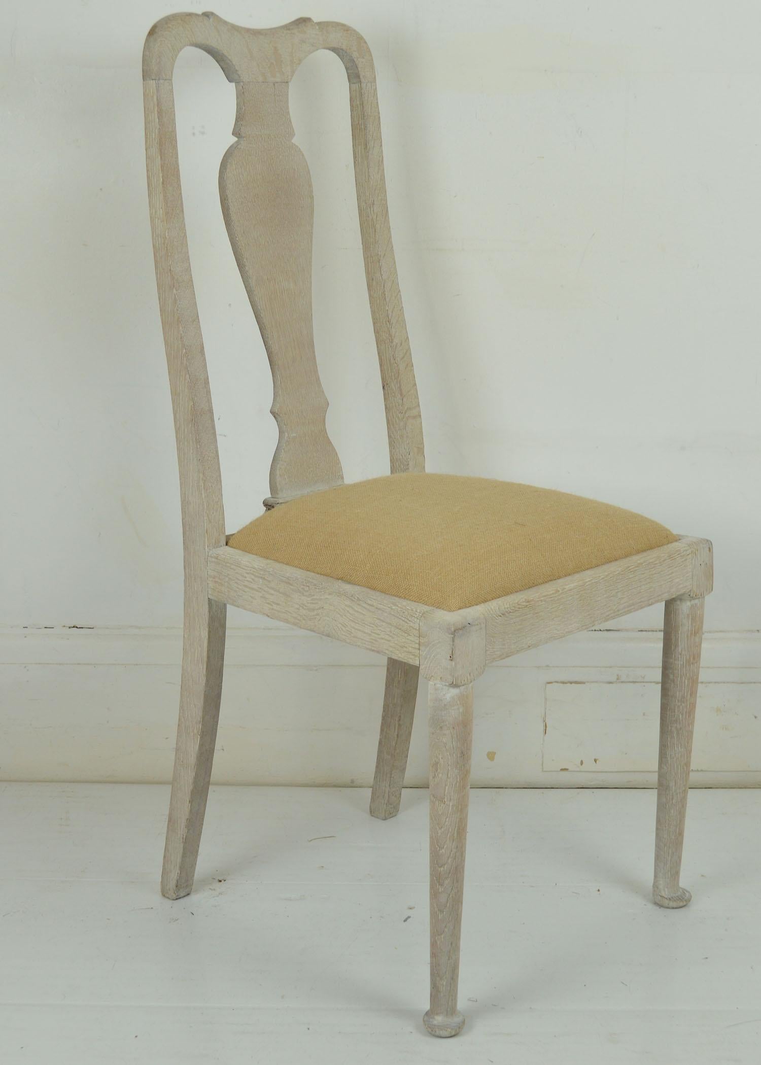Very attractive and practical set of four dining or kitchen chairs.

These chairs are quite slim so good for a smaller table.

I particularly like the austerity of the abbreviated front Queen Anne leg

They have been recently bleached and