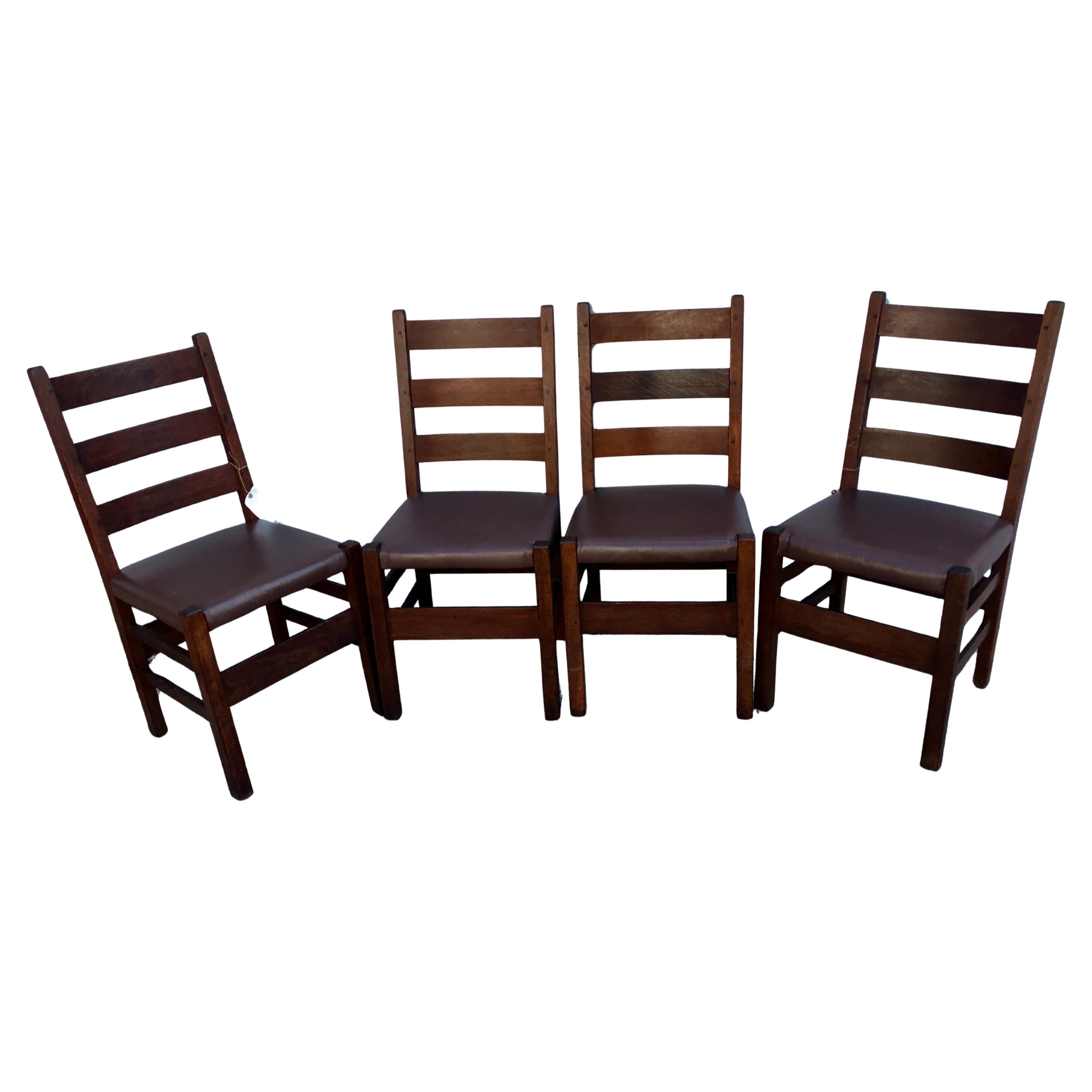 Set of Four (4) Antique Gustav Stickley Chairs - W7540 For Sale