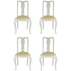 Set of Four (4) Antique Gustavian Style Limed Oak Urn Back Dining Chairs