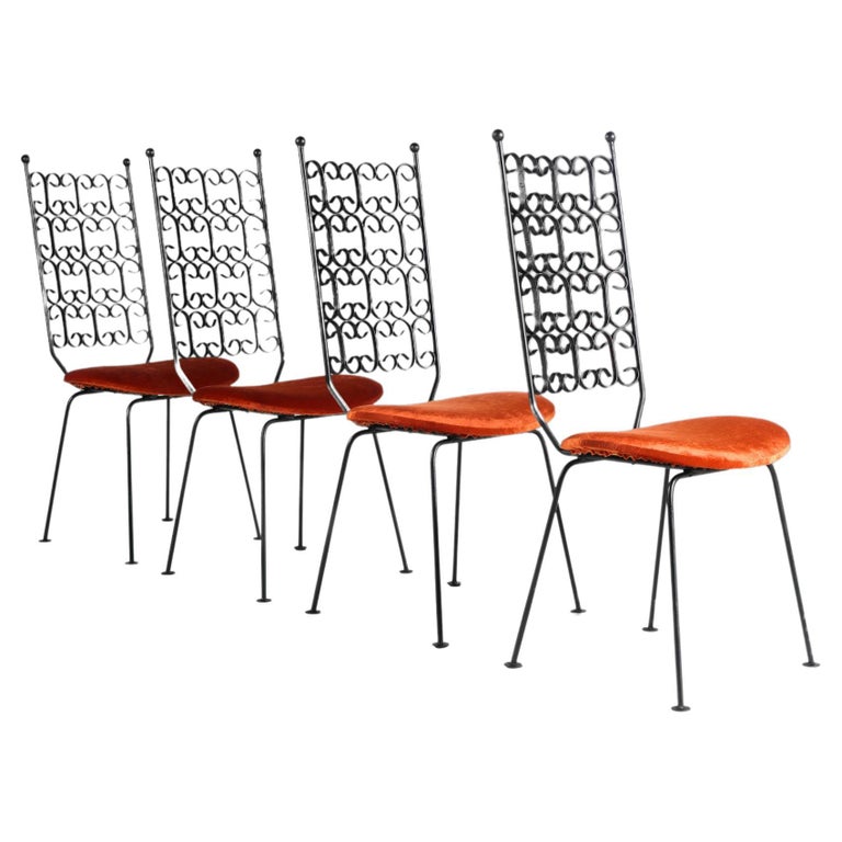 Set of 4 Arthur Umanoff Grenada Collection Wrought Iron Dining Chairs, c. 1960's For Sale