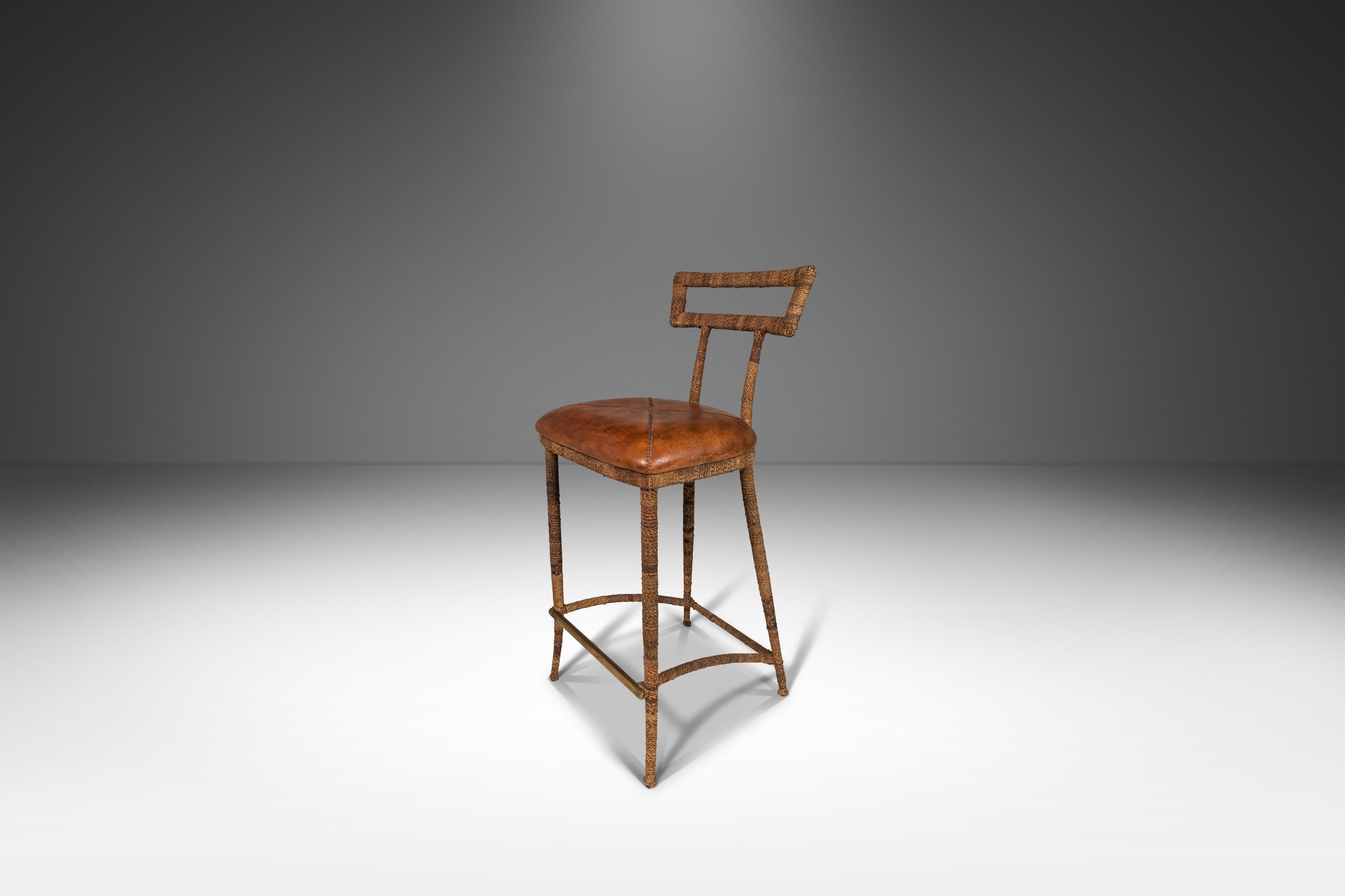 Brass Set of Four '4' Bar Height Bar Stools Attributed to Maitland-Smith, C. 1980s