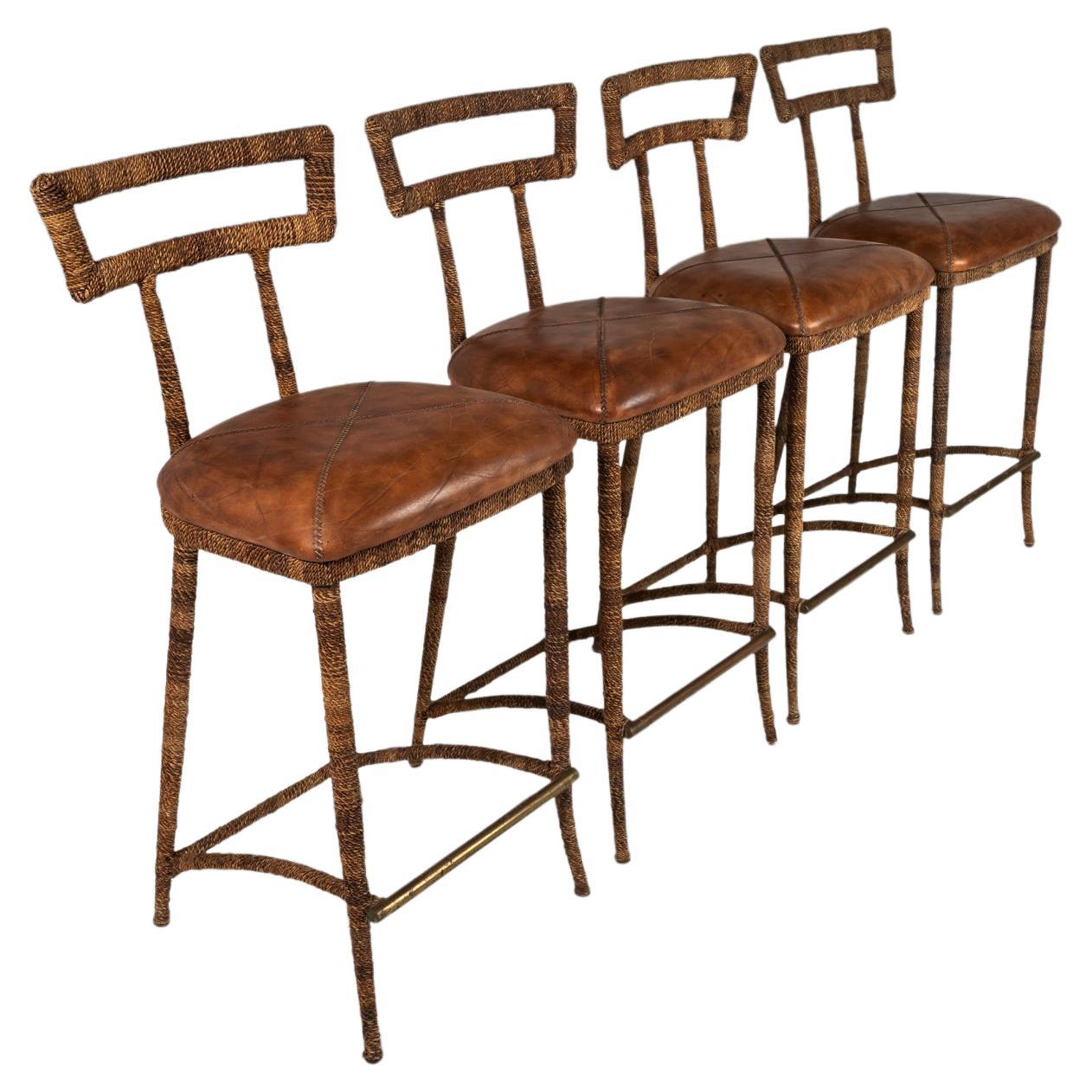 Set of Four '4' Bar Height Bar Stools Attributed to Maitland-Smith, C. 1980s For Sale