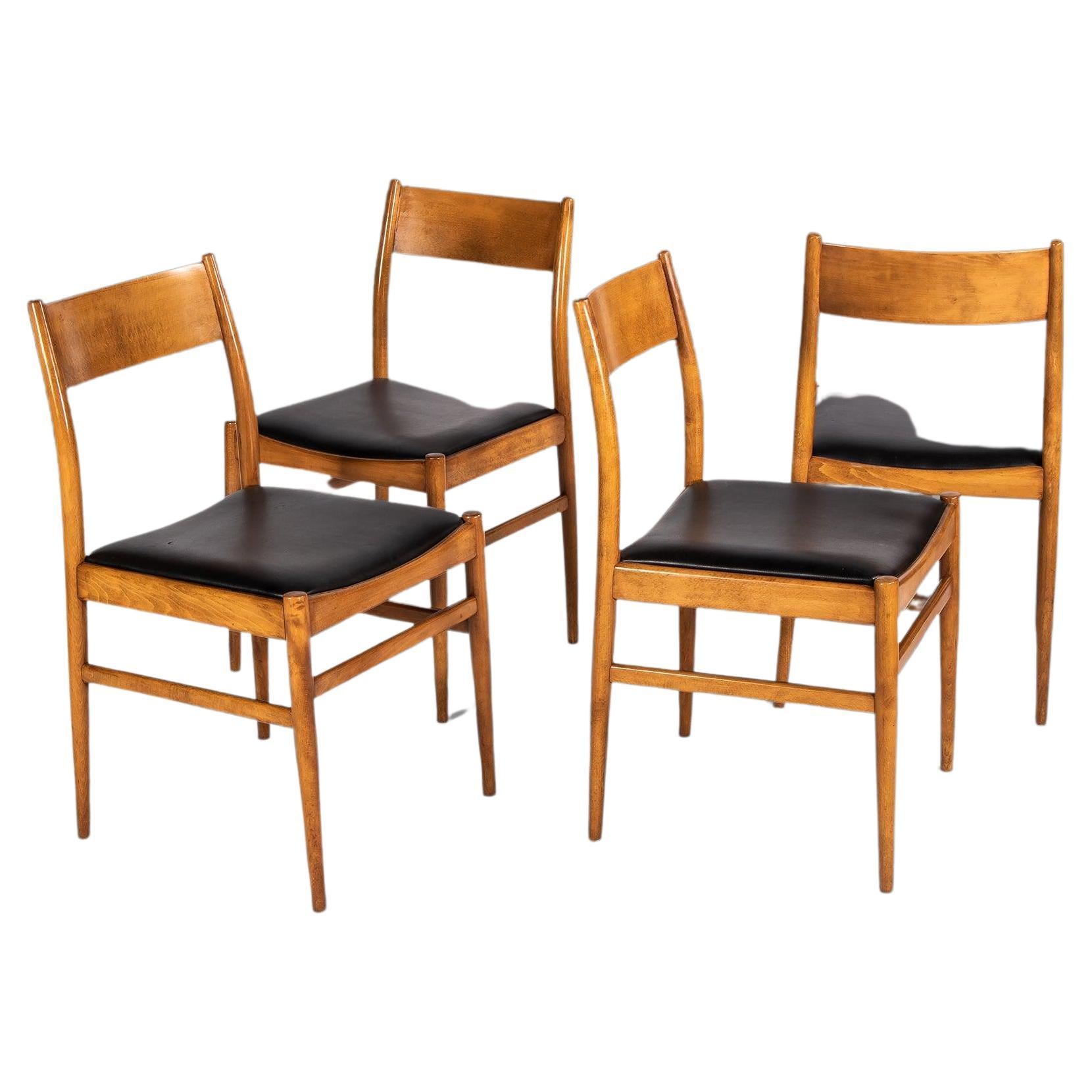 Set of Four '4' Mid Century Danish Modern Contoured Oak Dining Chairs, c. 1960's For Sale