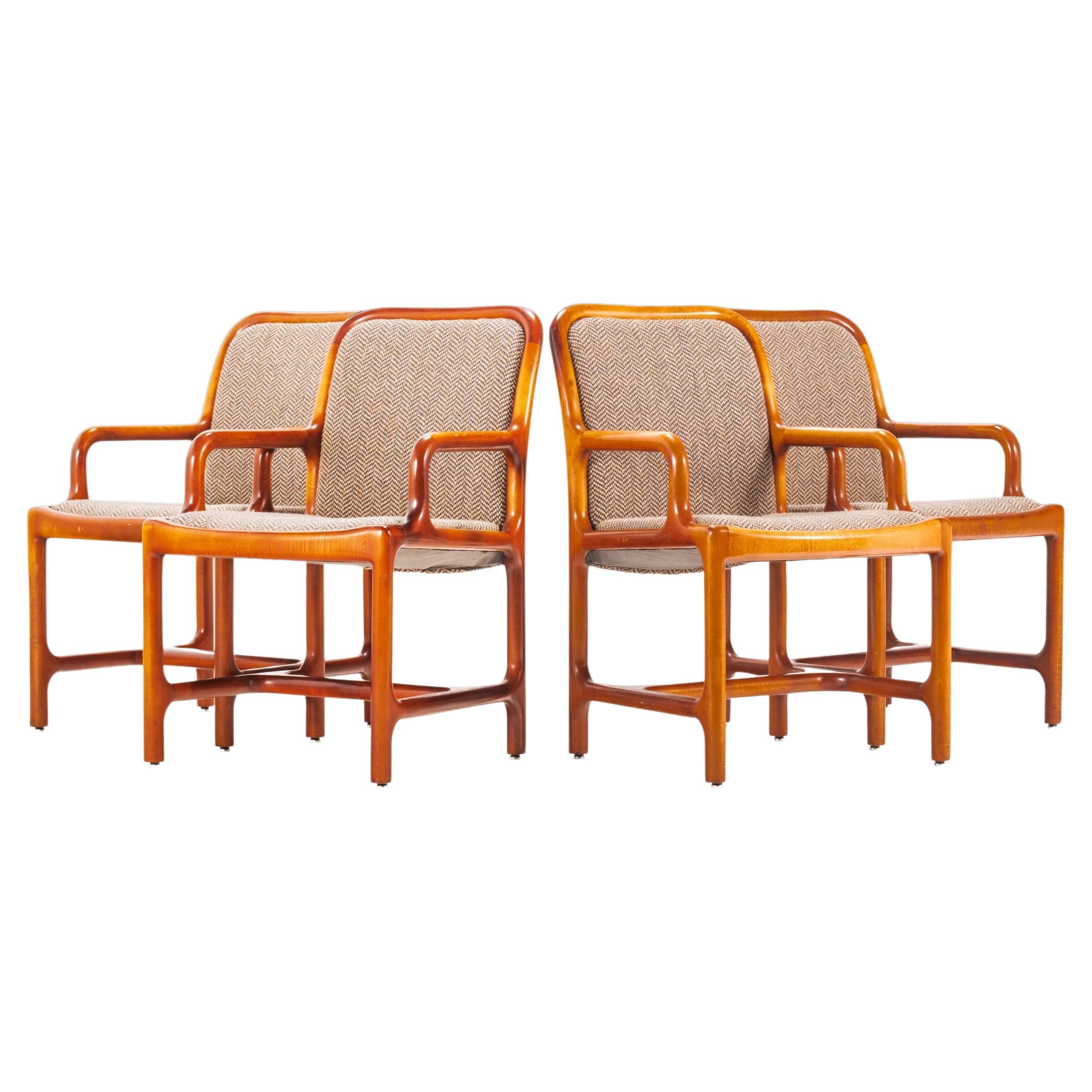 Ensemble de quatre (4) chaises Pretzel en chêne et tissu tweed d'origine, États-Unis, vers les années 1960