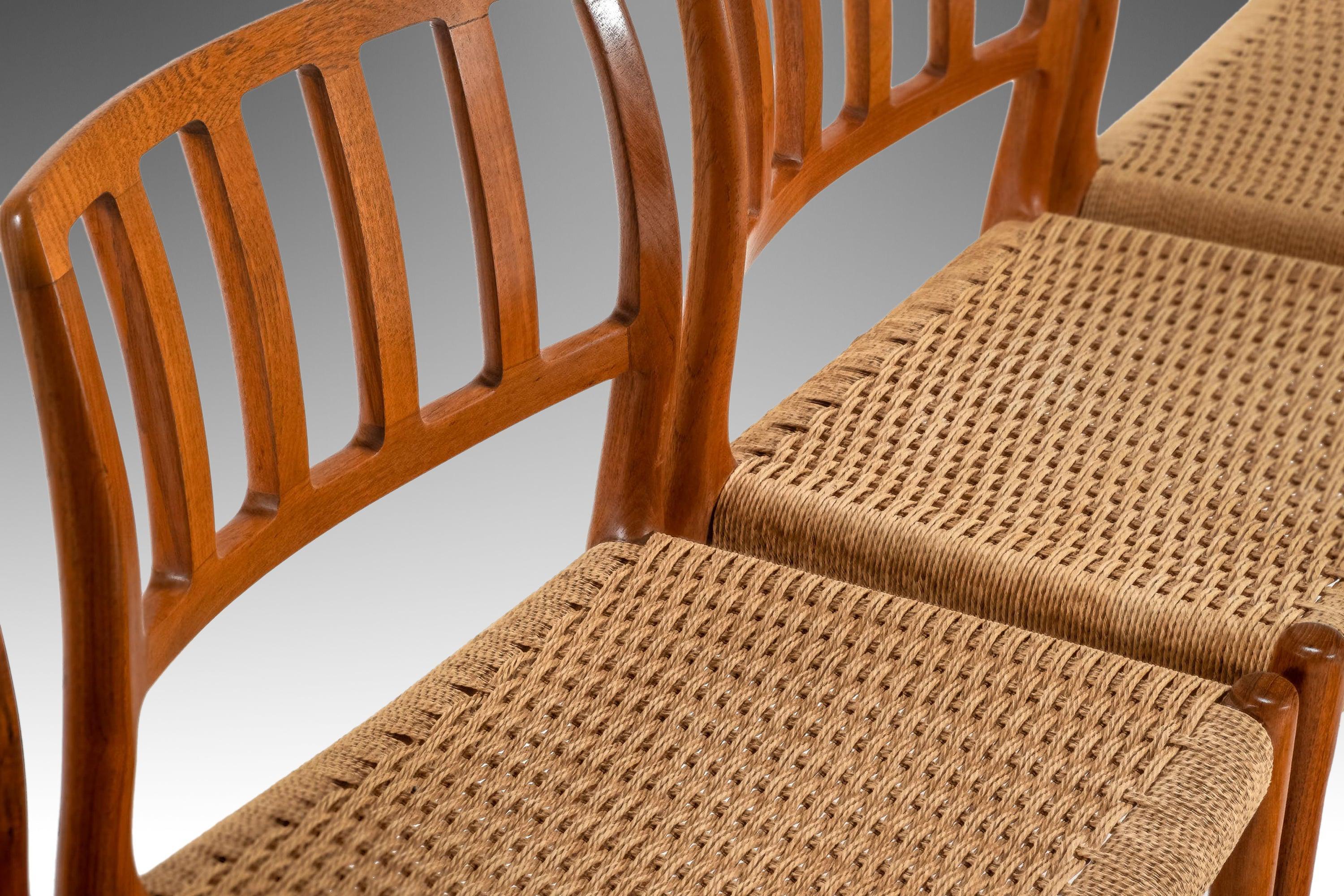Set of Four '4' Model 83 Teak and Paepercord Dining Chairs Niels Otto Møller 4