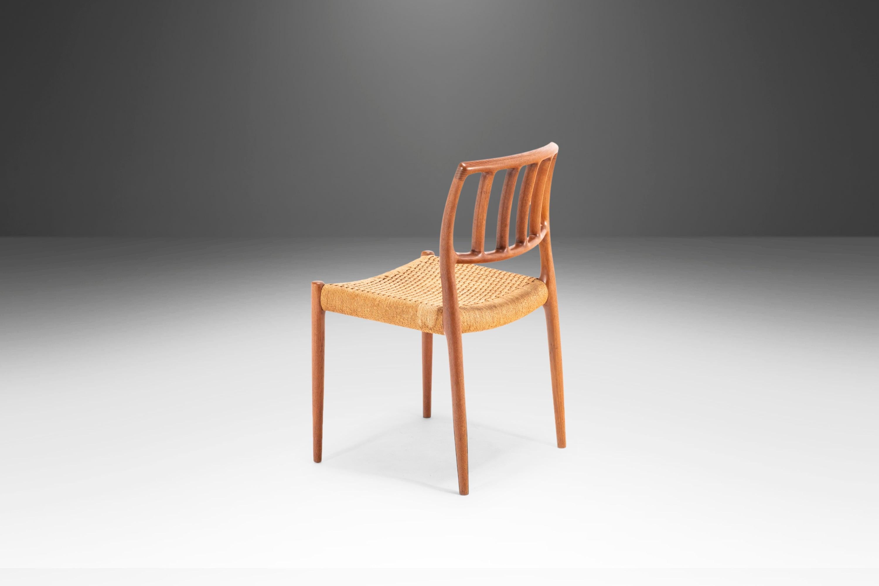 Scandinavian Modern Set of Four '4' Model 83 Teak and Paepercord Dining Chairs Niels Otto Møller