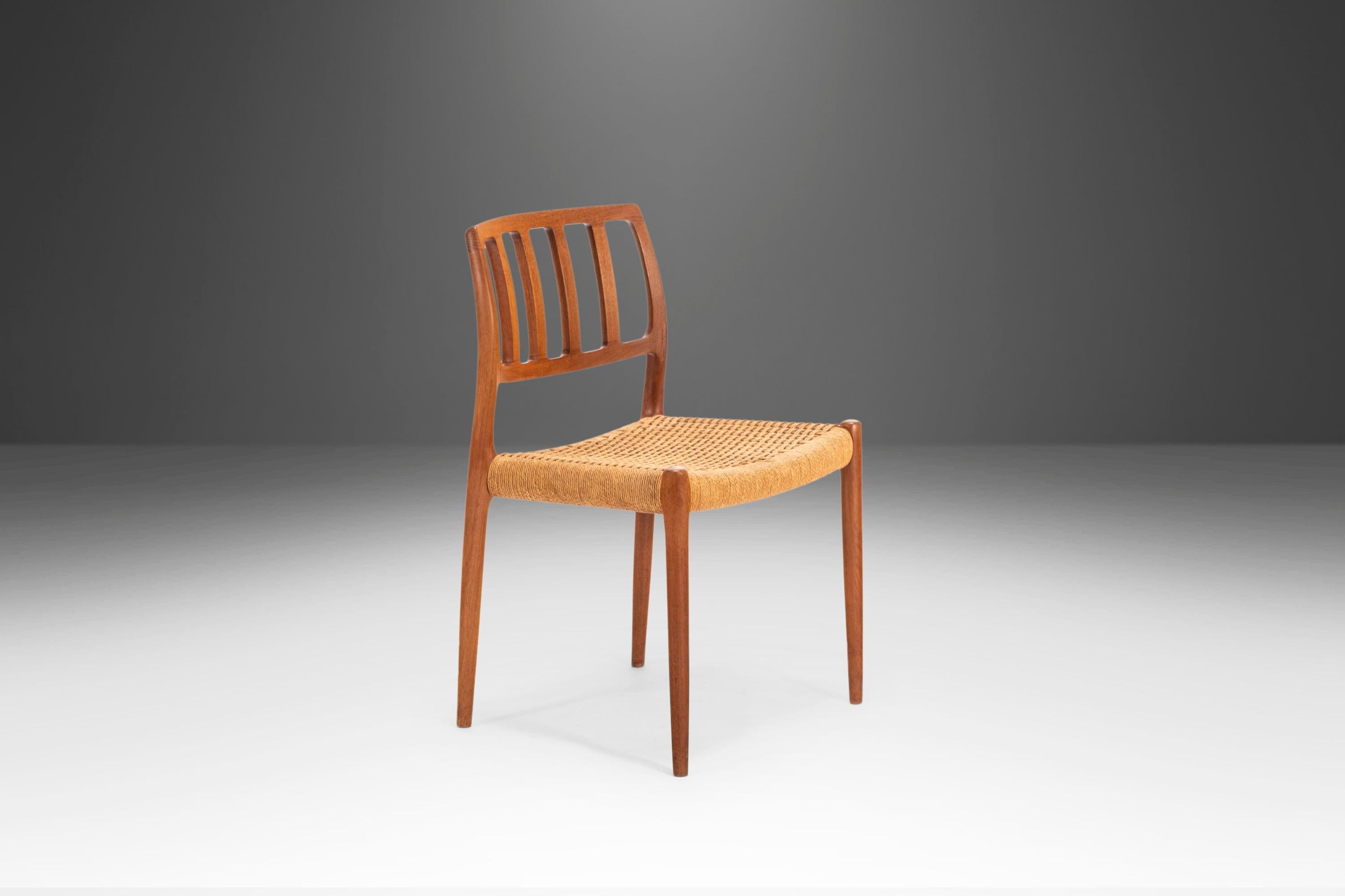 Danish Set of Four '4' Model 83 Teak and Paepercord Dining Chairs Niels Otto Møller