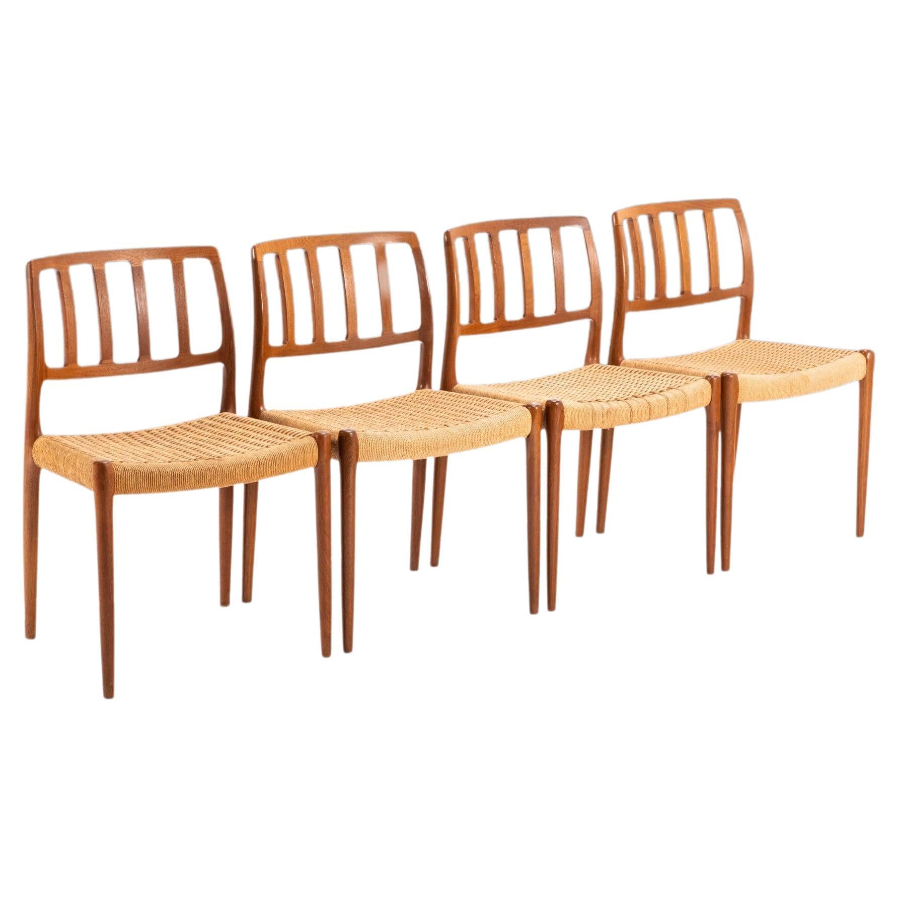 Set of Four '4' Model 83 Teak and Paepercord Dining Chairs Niels Otto Møller