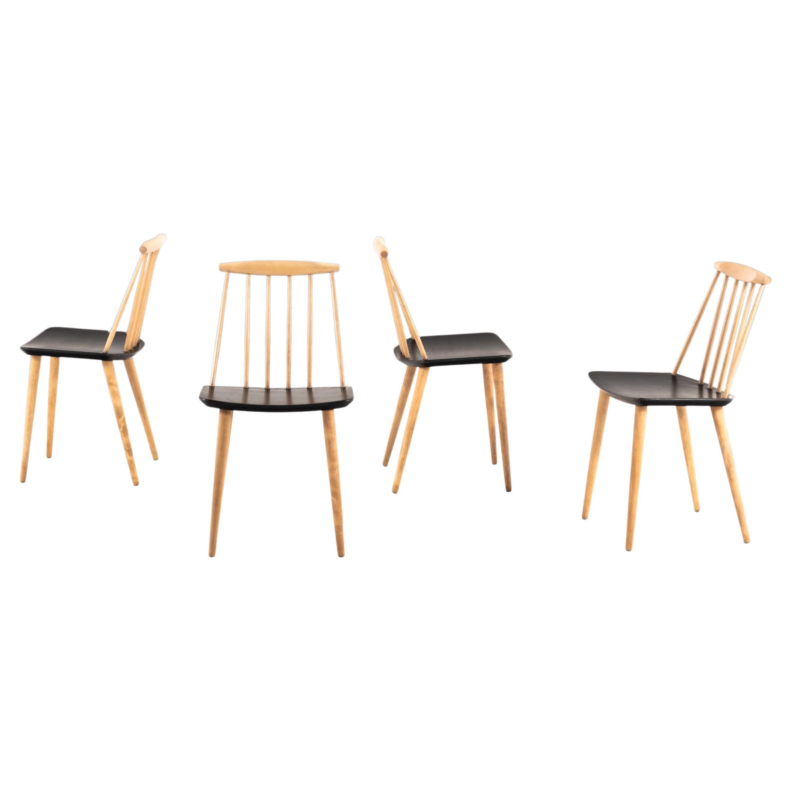 Set of 4 Model J 77 'Farmhouse' Chairs in Beech by Folke Palsson for FDB, 1960's For Sale