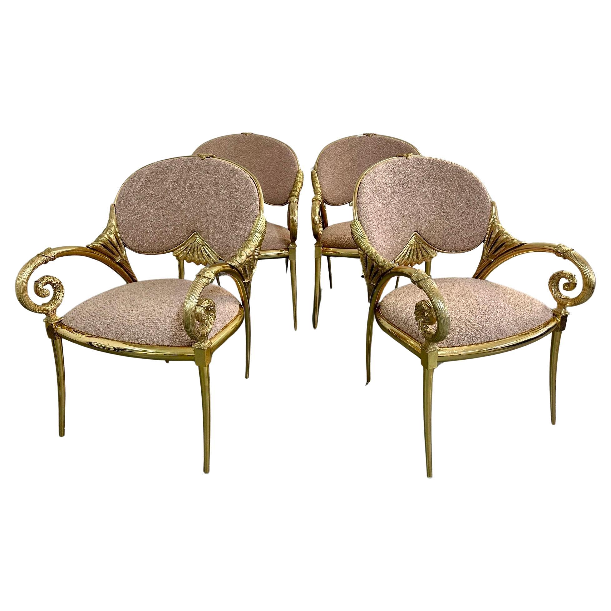 Set of Four (4) Opulent Manuel Vidal Grau Gold-Plated Metal Decorative Armchairs