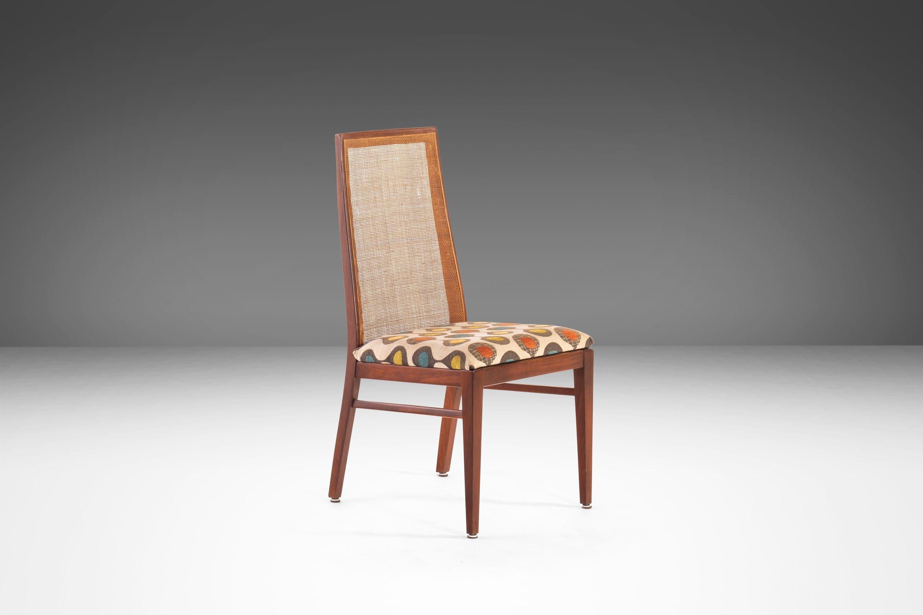 Mid-Century Modern Set of Four '4' Cane Back Dining Chairs by Foster McDavid in Walnut, USA, 1960's