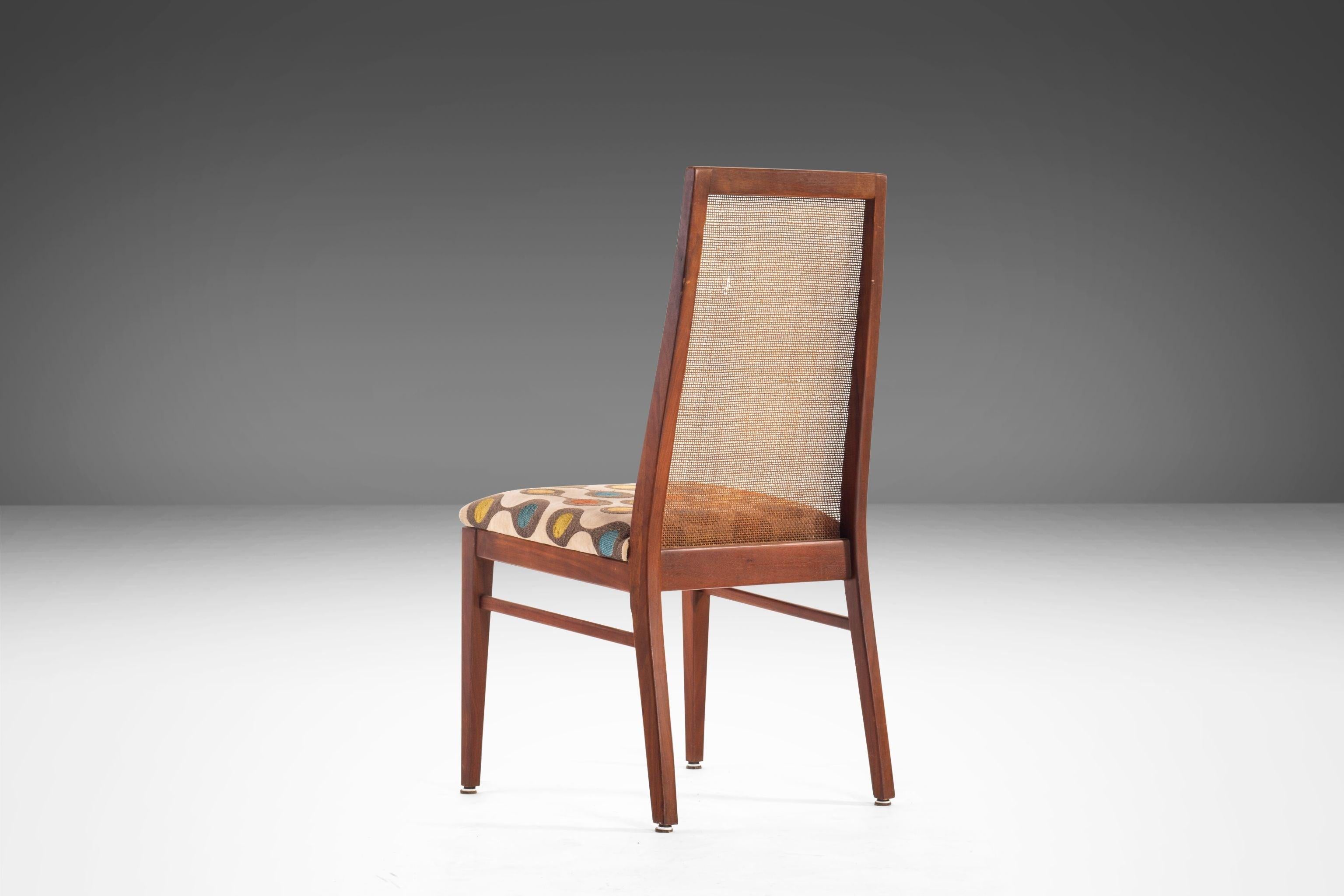 American Set of Four '4' Cane Back Dining Chairs by Foster McDavid in Walnut, USA, 1960's