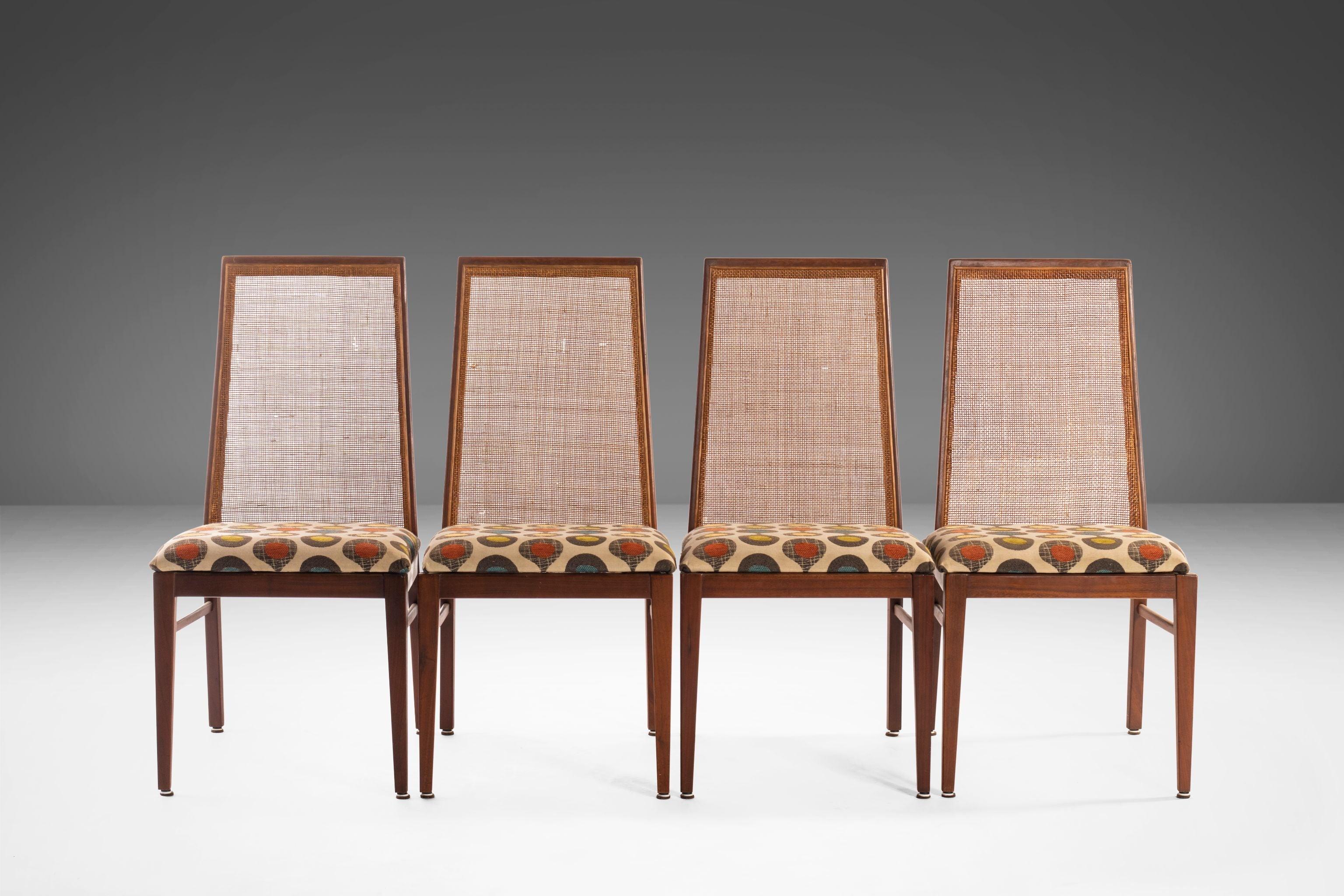 Mid-20th Century Set of Four '4' Cane Back Dining Chairs by Foster McDavid in Walnut, USA, 1960's