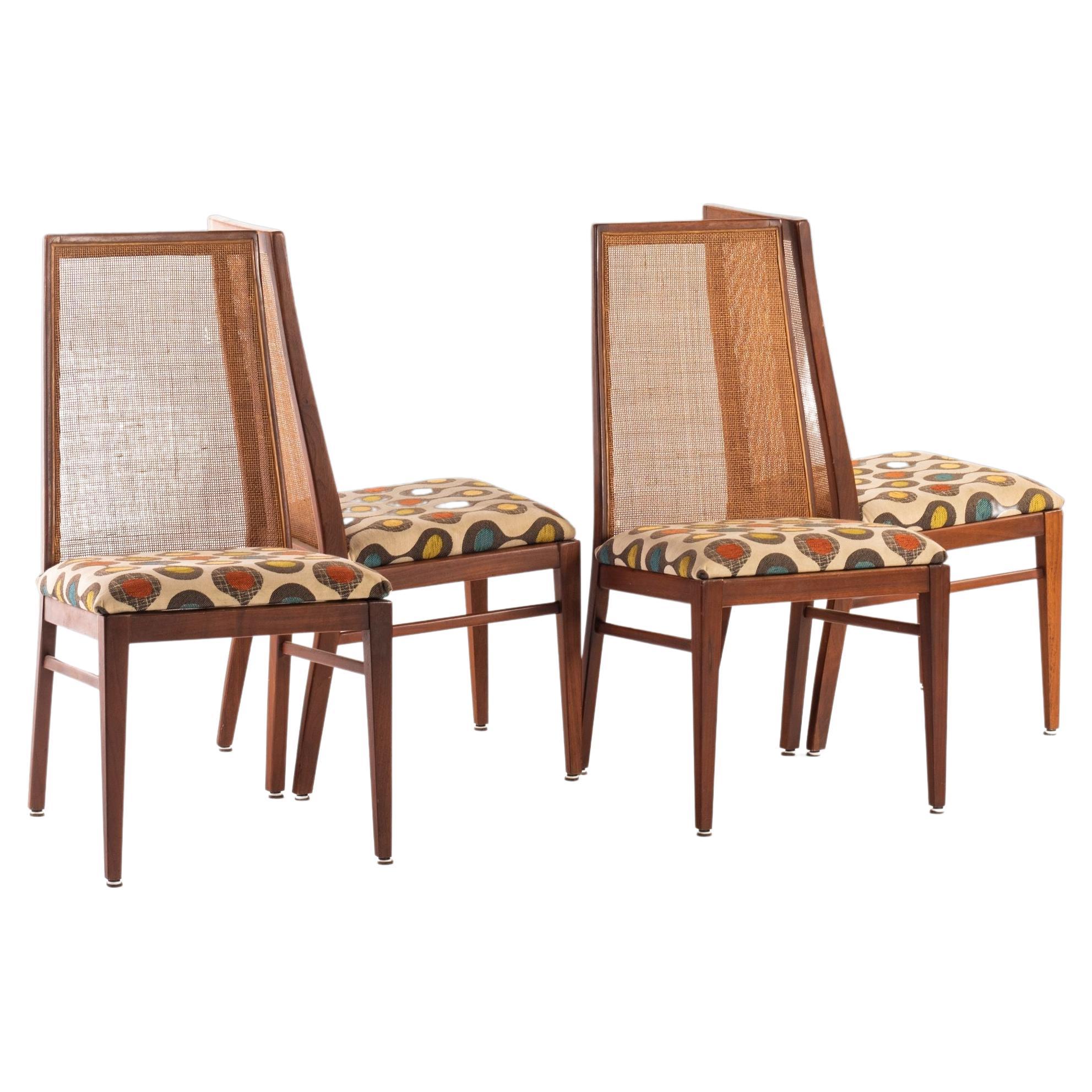 Set of Four '4' Cane Back Dining Chairs by Foster McDavid in Walnut, USA, 1960's