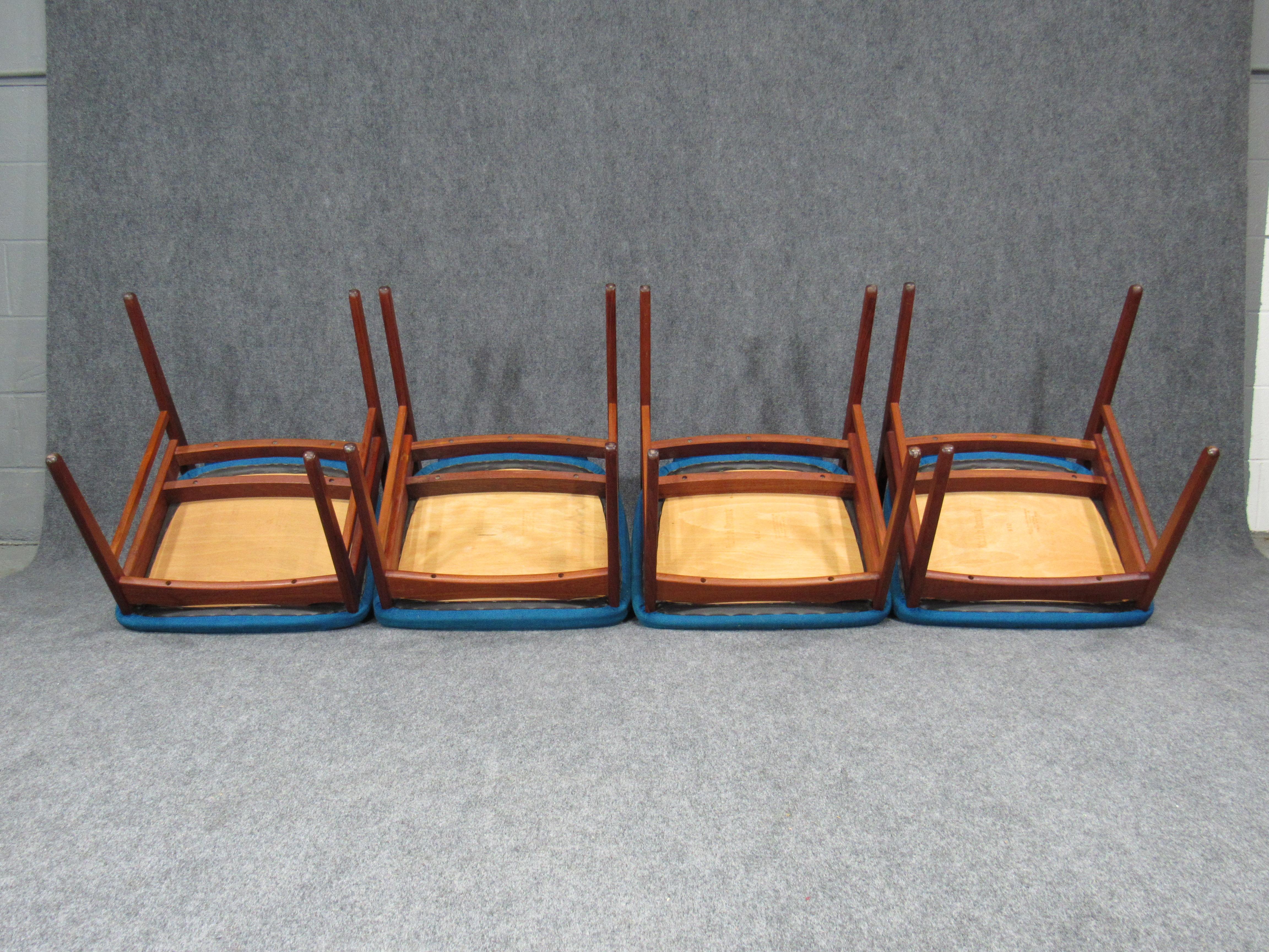 Set of Four '4' Rare Midcentury, Danish Modern Teak Dining Chairs by Erik Buck 1