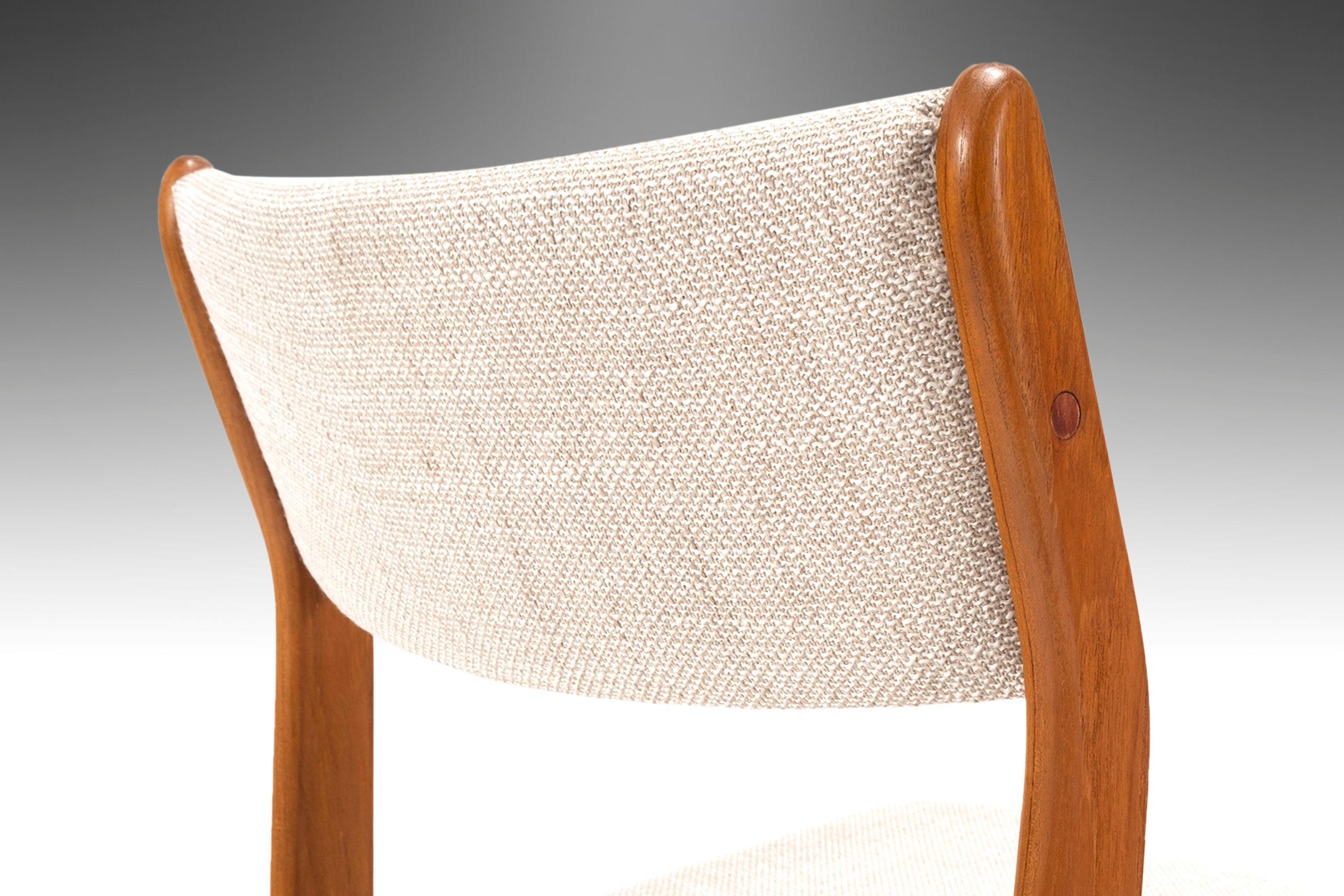 Late 20th Century Set of Four '4' Scandinavian Styled Teak Dining Chairs w/ Oatmeal Fabric
