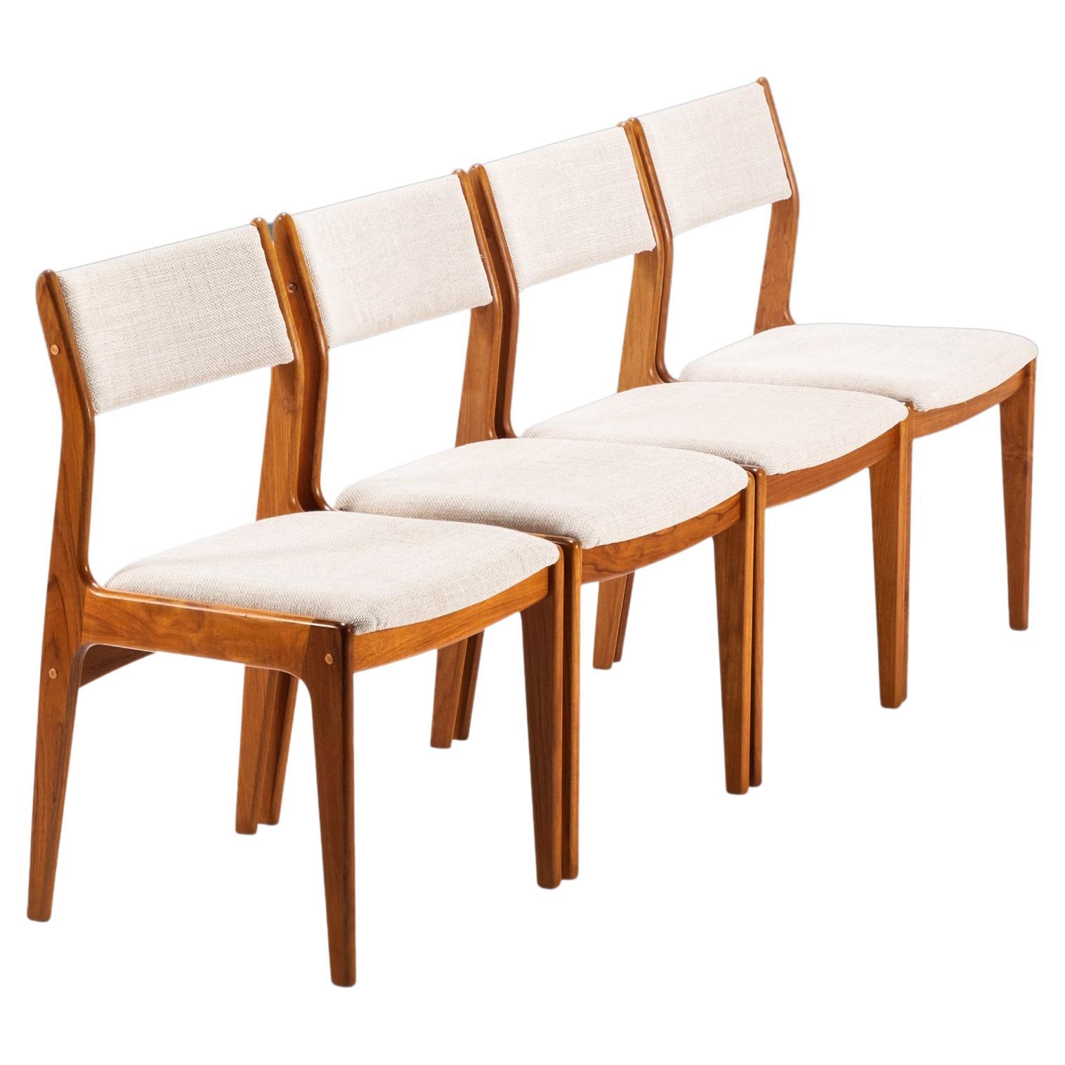 Set of Four '4' Scandinavian Styled Teak Dining Chairs w/ Oatmeal Fabric 