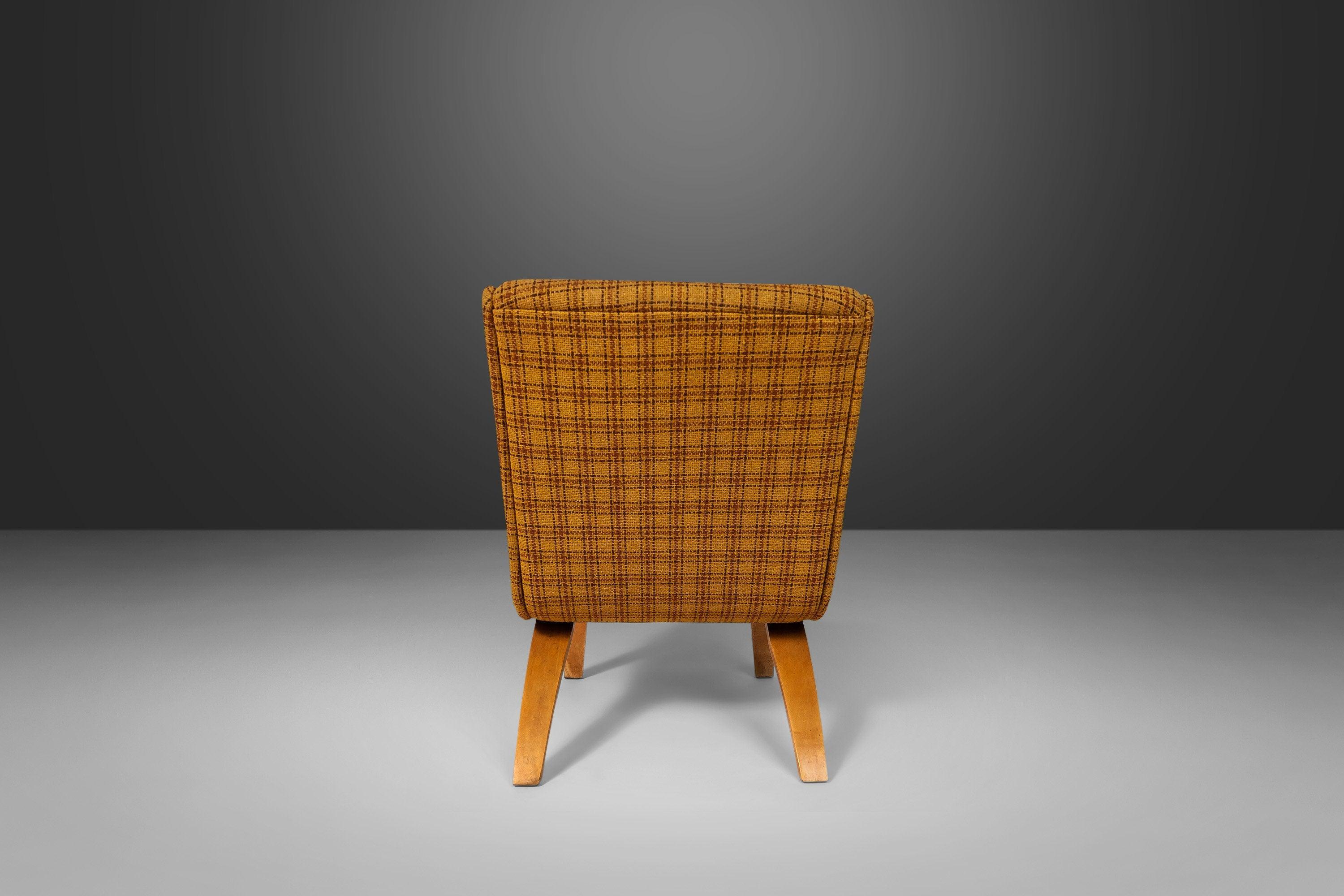 Milieu du XXe siècle Ensemble de quatre chaises pantoufles « 4 » en tissu de laine à carreaux jaunes d'origine de Thonet en vente