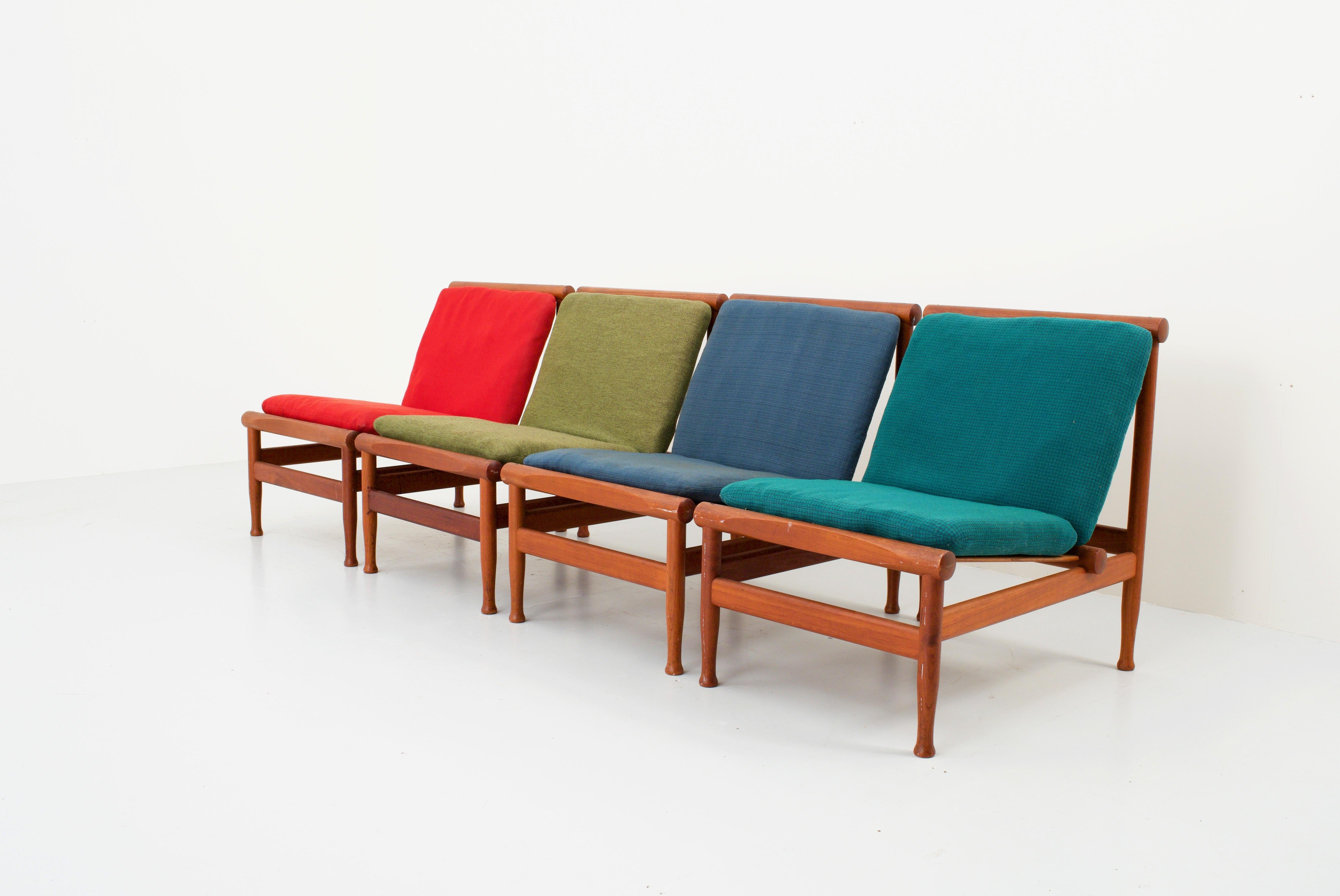 Danish Set of Four '501' Lounge Chairs by Kai Lyngfeld Larsen in Teak, Denmark, 1950s