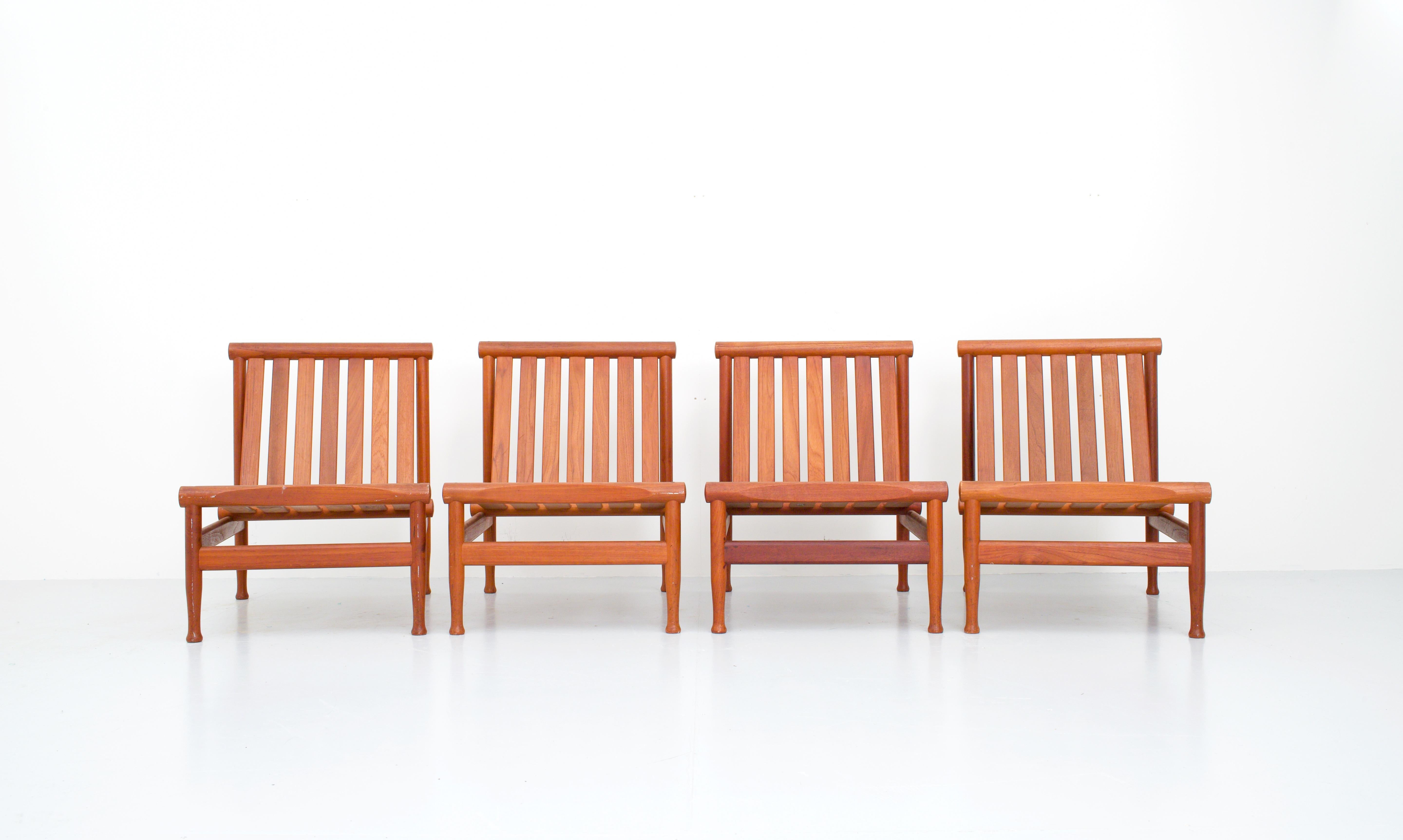 Set of Four '501' Lounge Chairs by Kai Lyngfeld Larsen in Teak, Denmark, 1950s In Good Condition In Amsterdam, NL