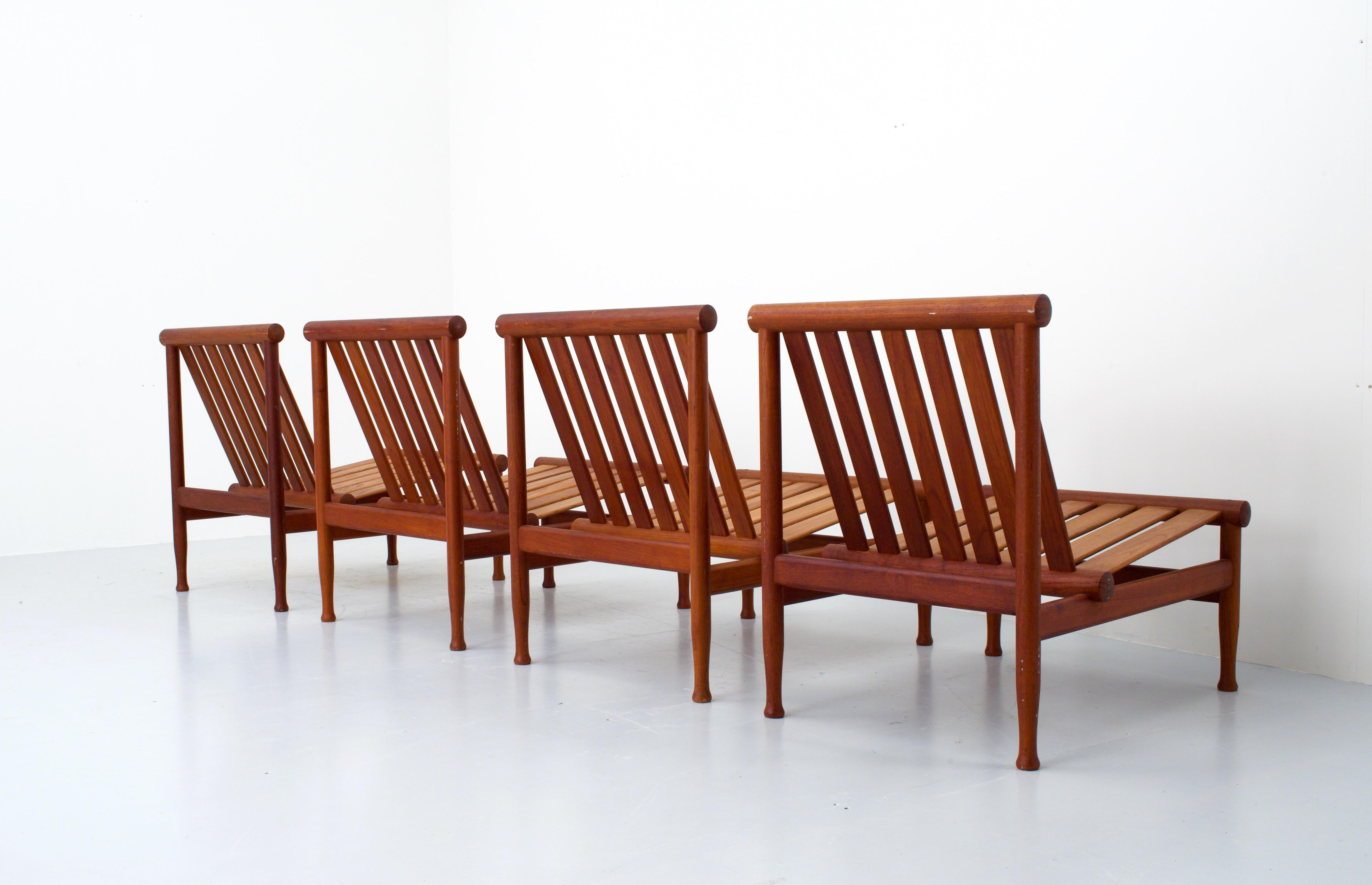 Mid-20th Century Set of Four '501' Lounge Chairs by Kai Lyngfeld Larsen in Teak, Denmark, 1950s