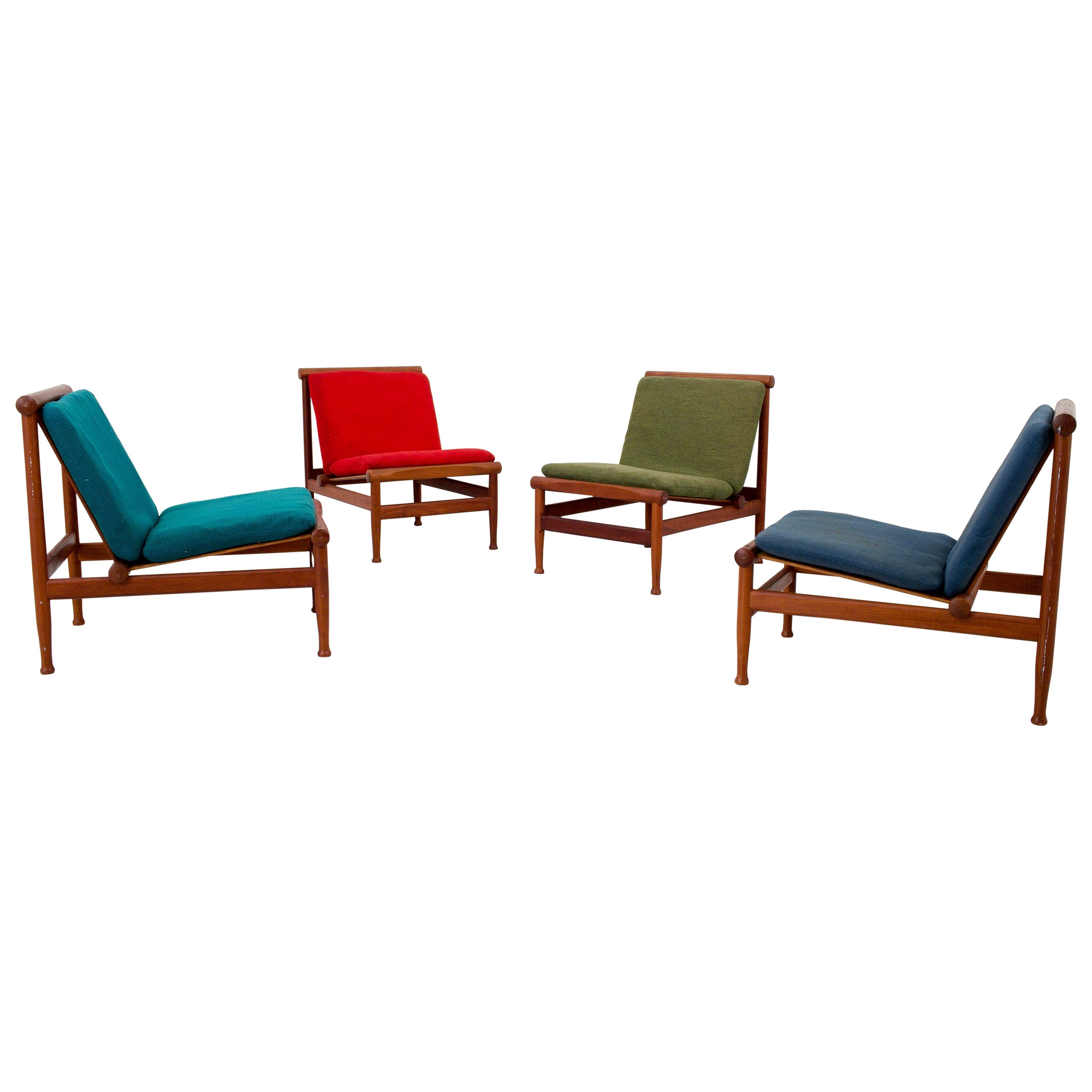 Set of Four '501' Lounge Chairs by Kai Lyngfeld Larsen in Teak, Denmark, 1950s