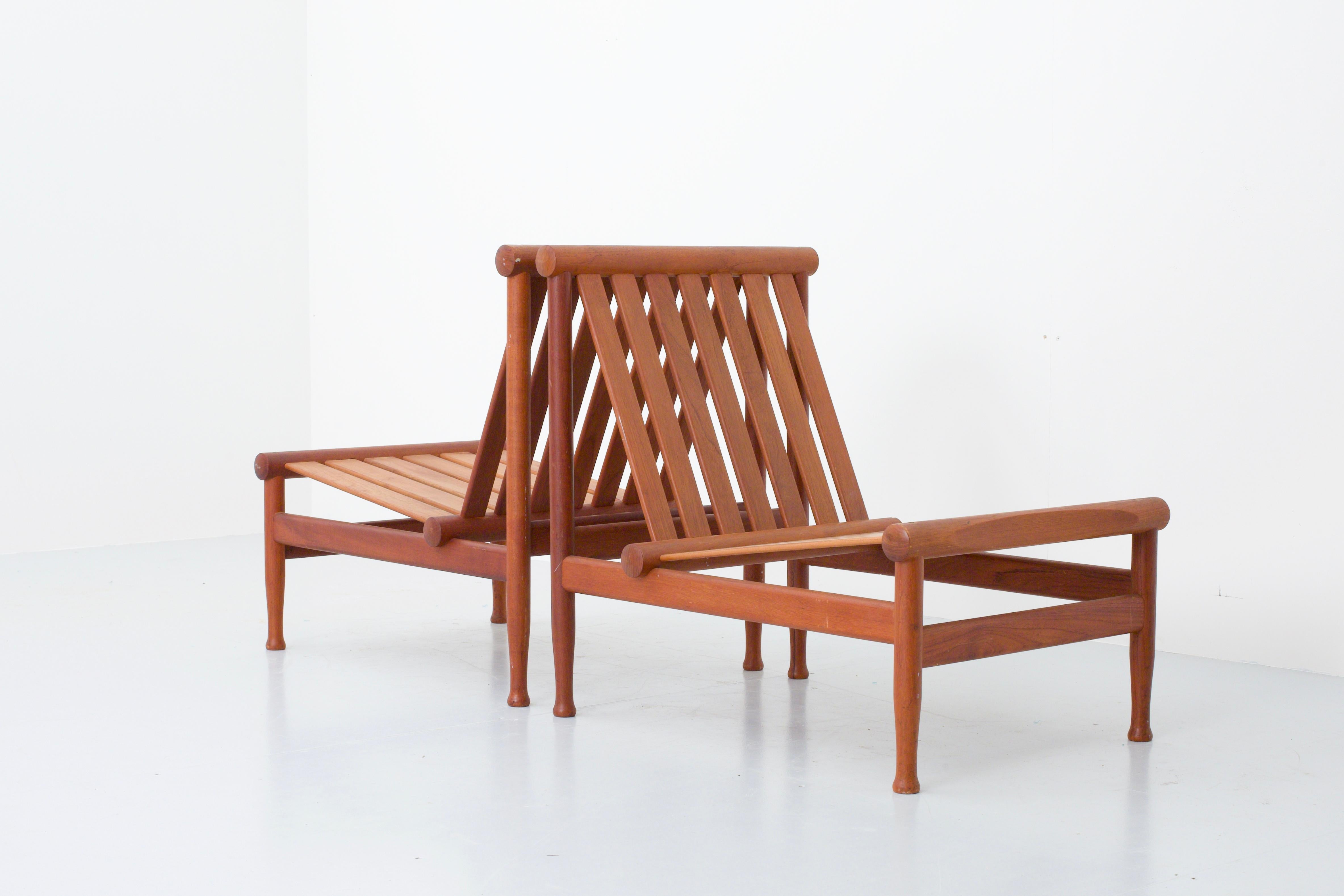 Fabric Set of Four '501' Lounge Chairs by Kai Lyngfeld Larsen in Teak, Denmark, 1950s For Sale