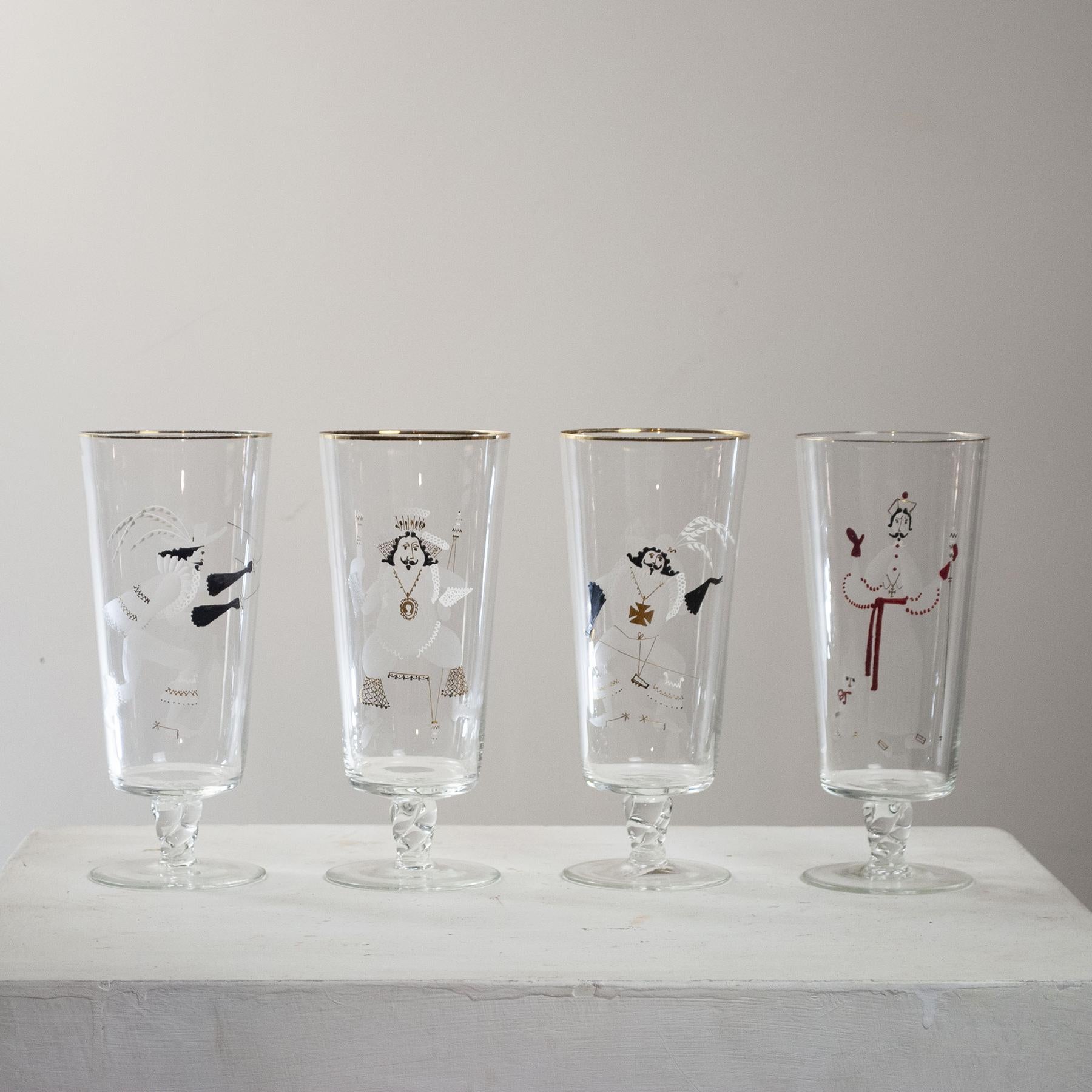 Mid-Century Modern Set of Four 60's Glasses French Production For Sale