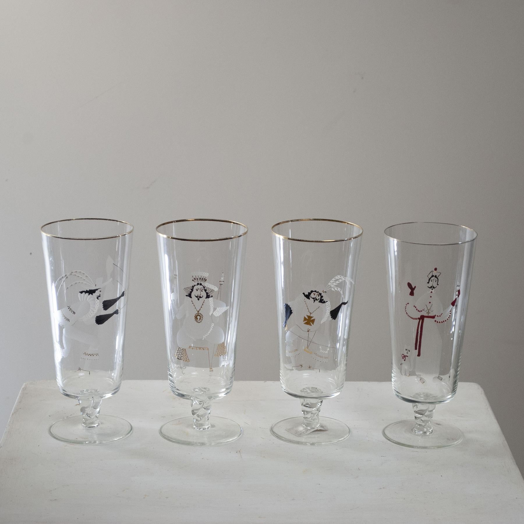 Italian Set of Four 60's Glasses French Production For Sale