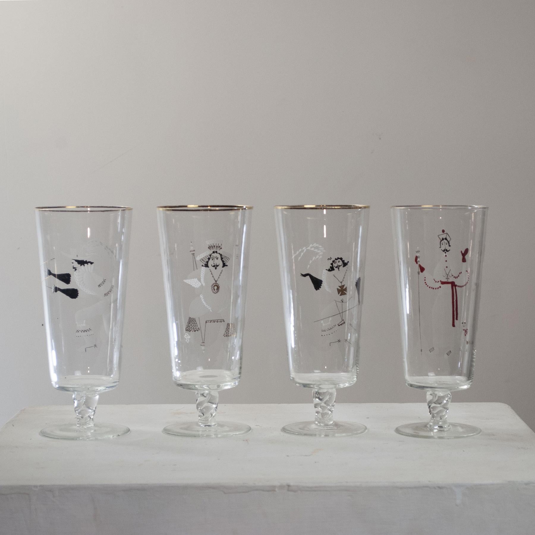 Art Glass Set of Four 60's Glasses French Production For Sale