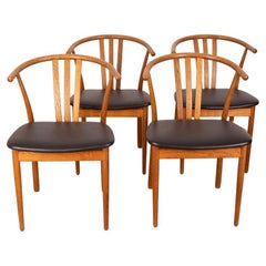 Set of Four 1960s Vintage Chairs in Wood and Leather Danish Design
