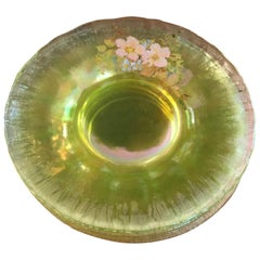 Used Set of Four Acid Green Floral Glass Plates