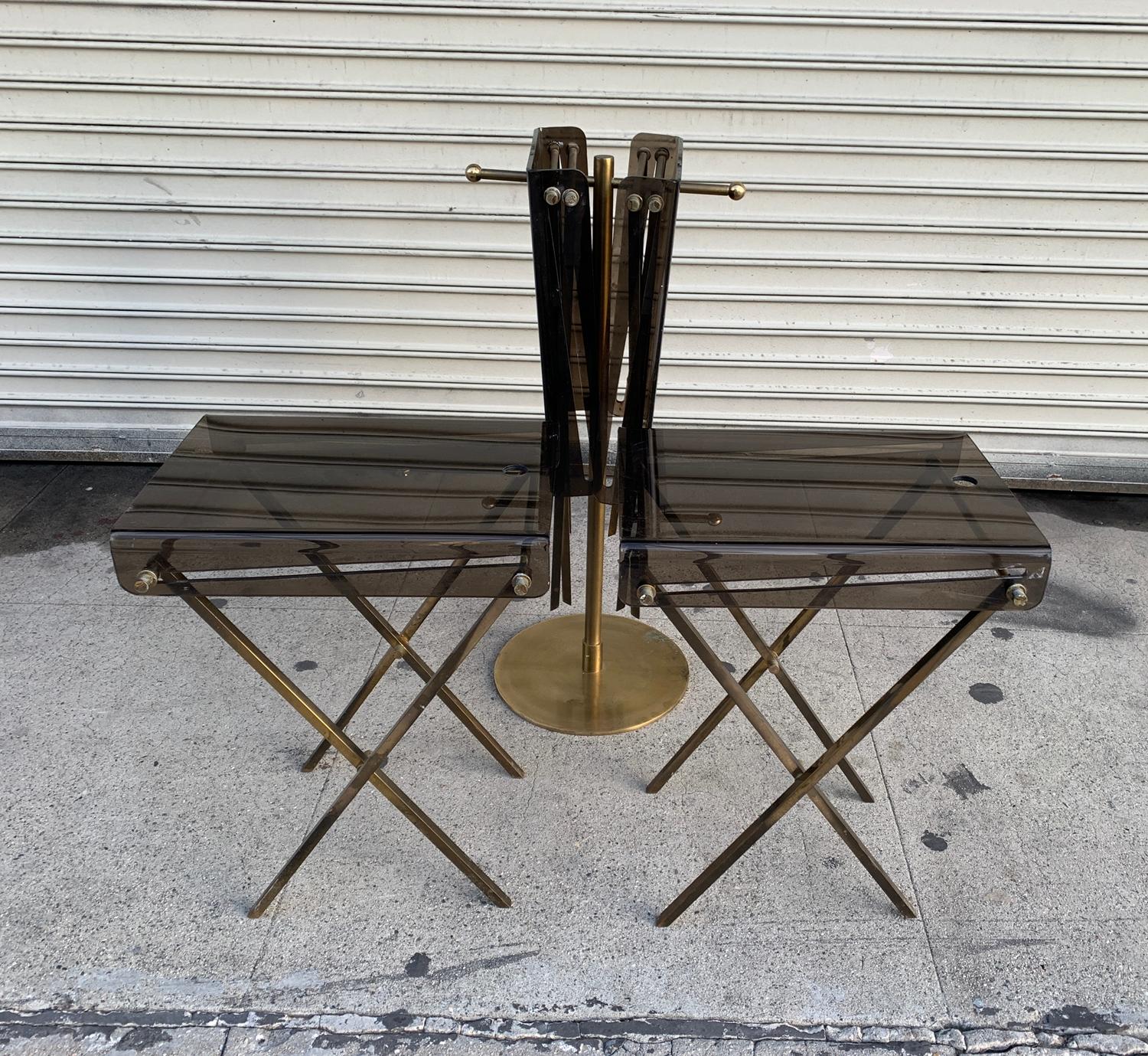 Set of Four Acrylic and Brass Serving Trays and Stand by Charles Hollis Jones For Sale 3