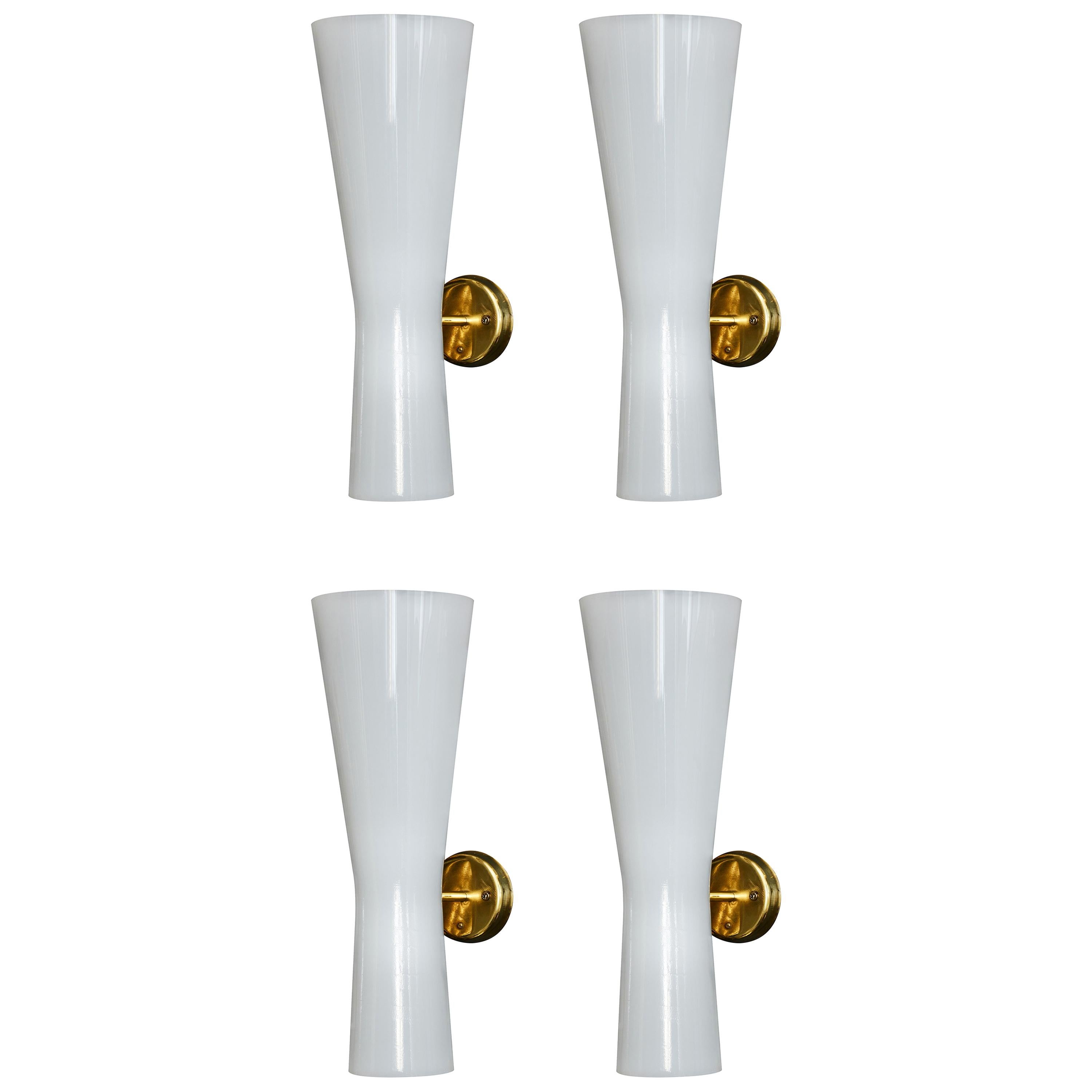 Set of Four Acrylic and Brass Swedish Cones Wall Sconces For Sale