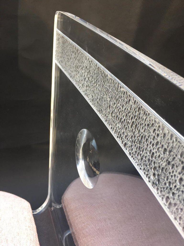 Set of Four Acrylic & Metal Bar Stools with Fabric Cushions. U.S.A. 1980's. In Good Condition For Sale In Los Angeles, CA