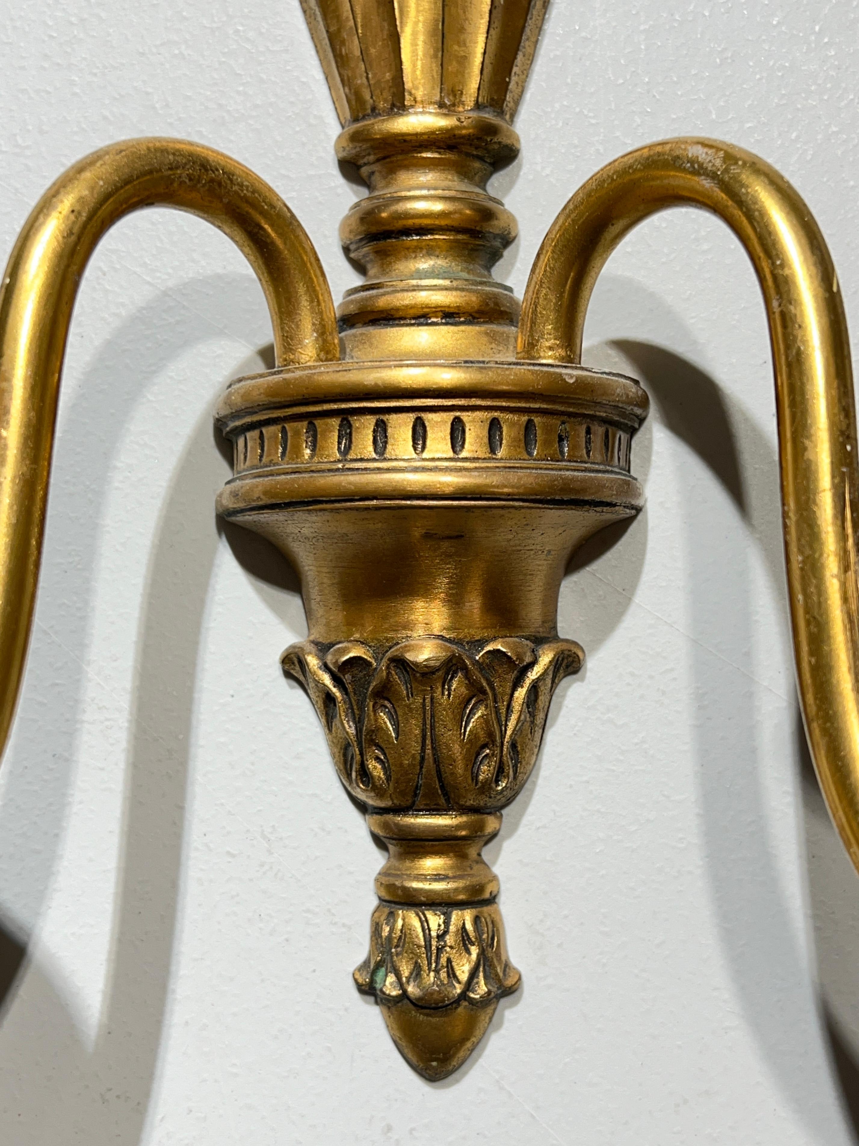 Gilt Set of Four Adam Style Bronze Sconces Attributed to Caldwell For Sale