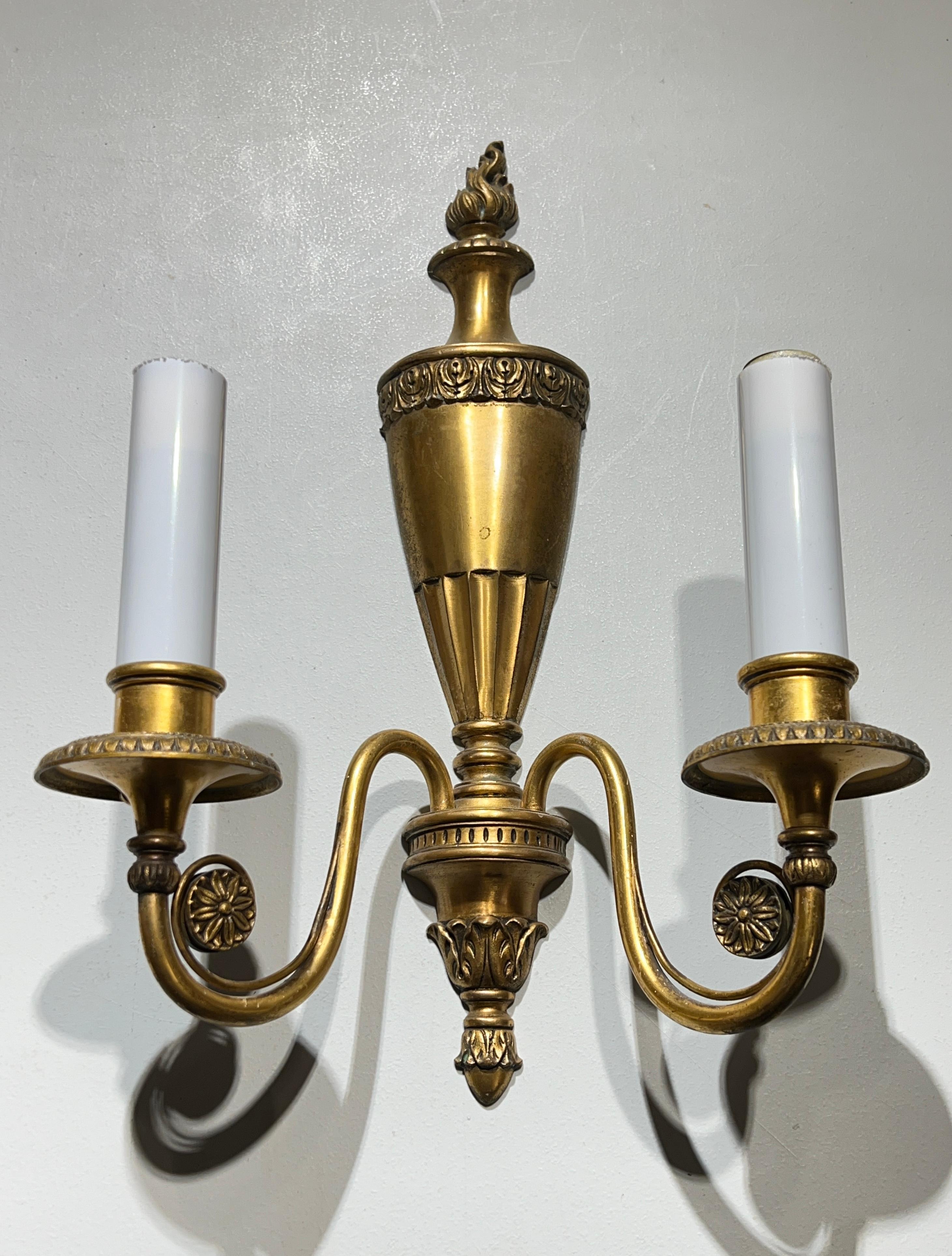 Set of Four Adam Style Bronze Sconces Attributed to Caldwell In Fair Condition For Sale In New York, NY