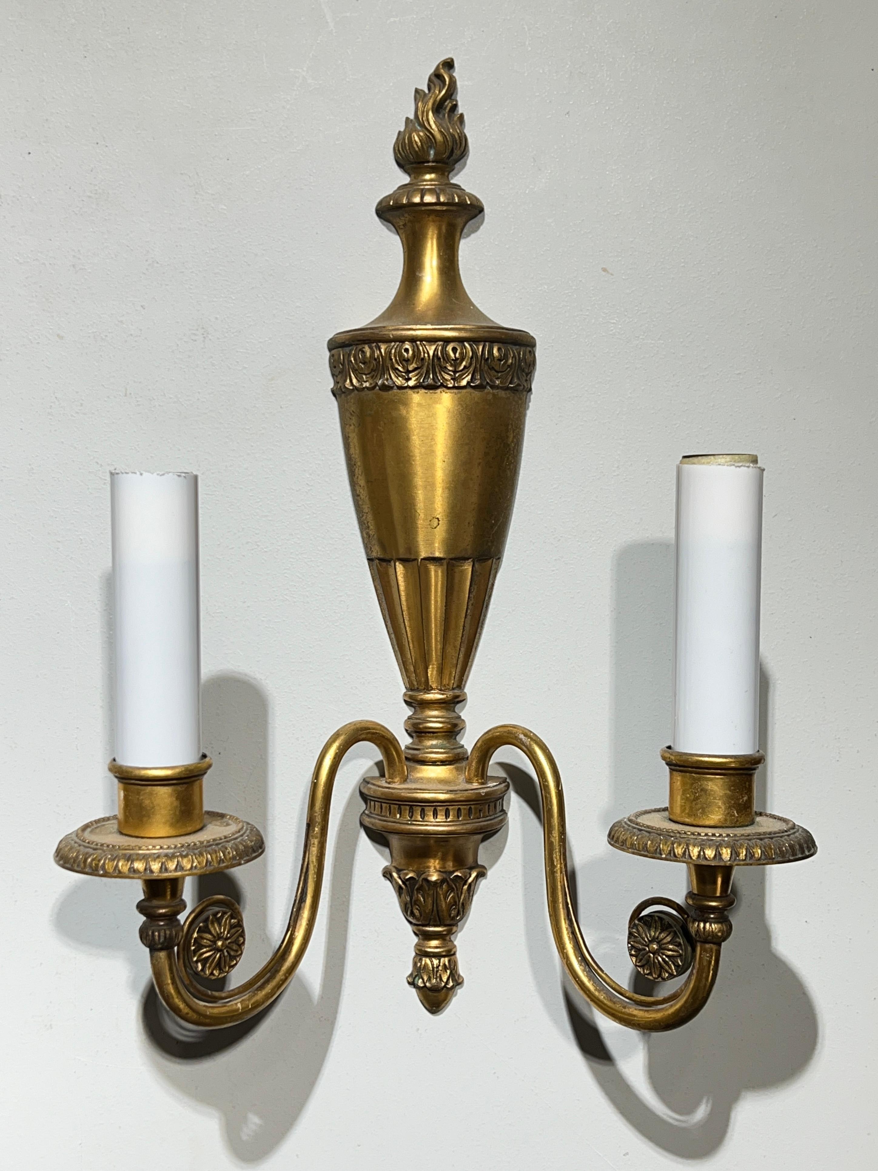 20th Century Set of Four Adam Style Bronze Sconces Attributed to Caldwell For Sale