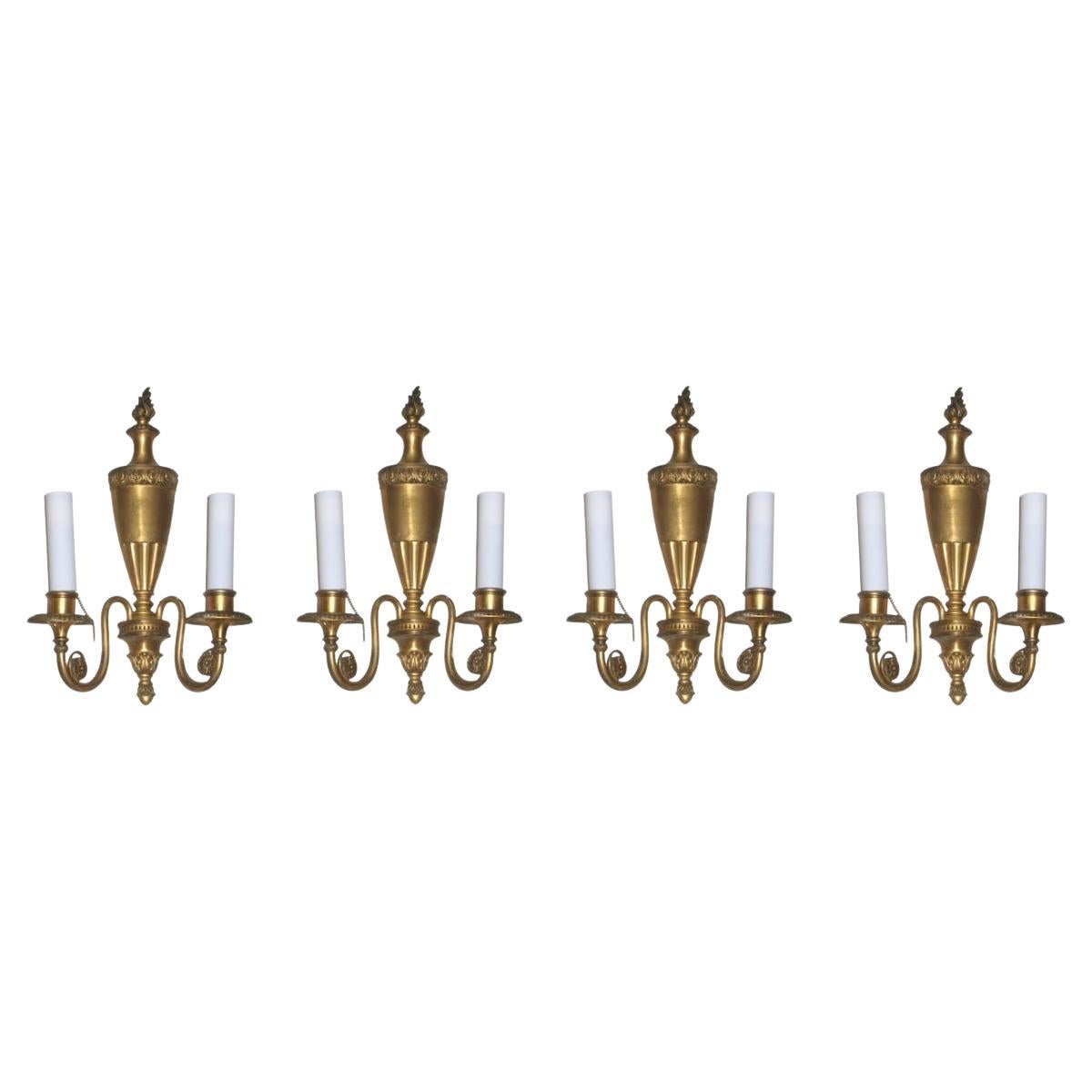 Set of Four Adam Style Bronze Sconces Attributed to Caldwell
