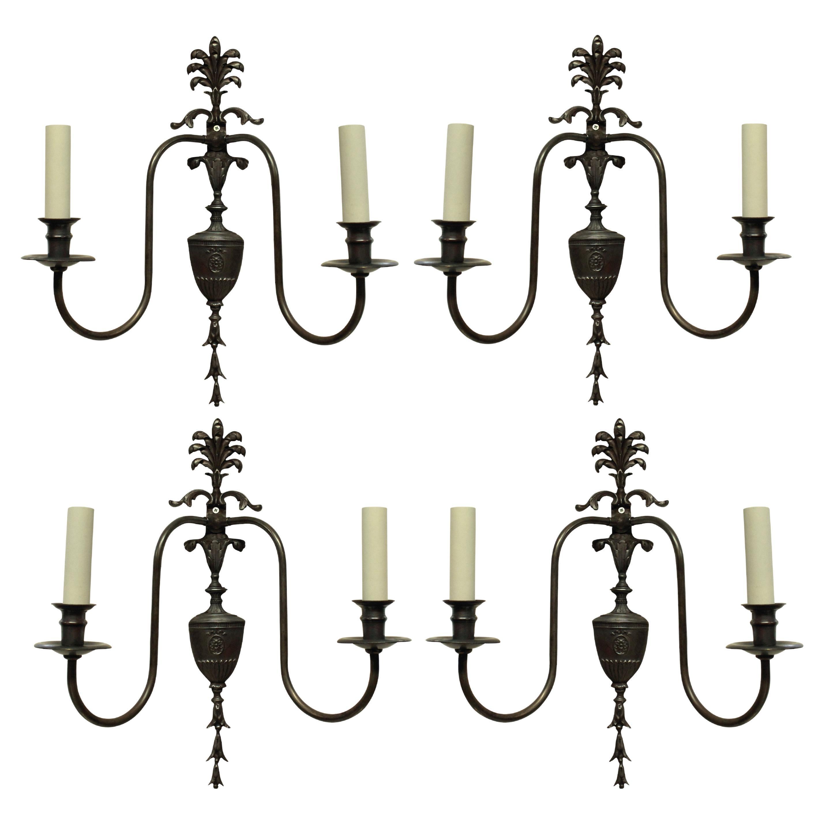 Set of Four Adam Style Twin Branch Wall Lights