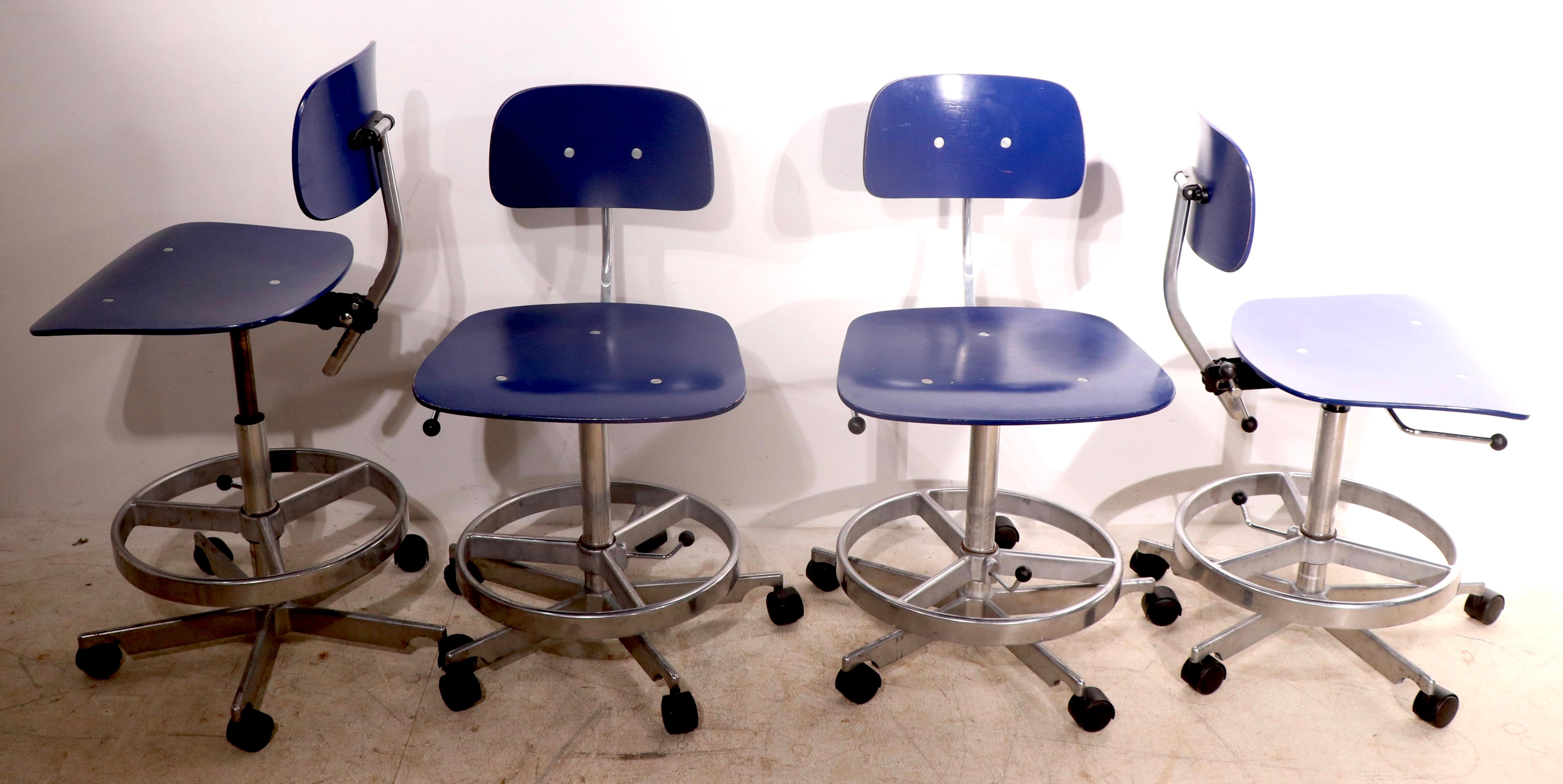  Set of Four Adjustable Stools by  Jørgen Rasmussen for Fritz Hansen   In Good Condition For Sale In New York, NY