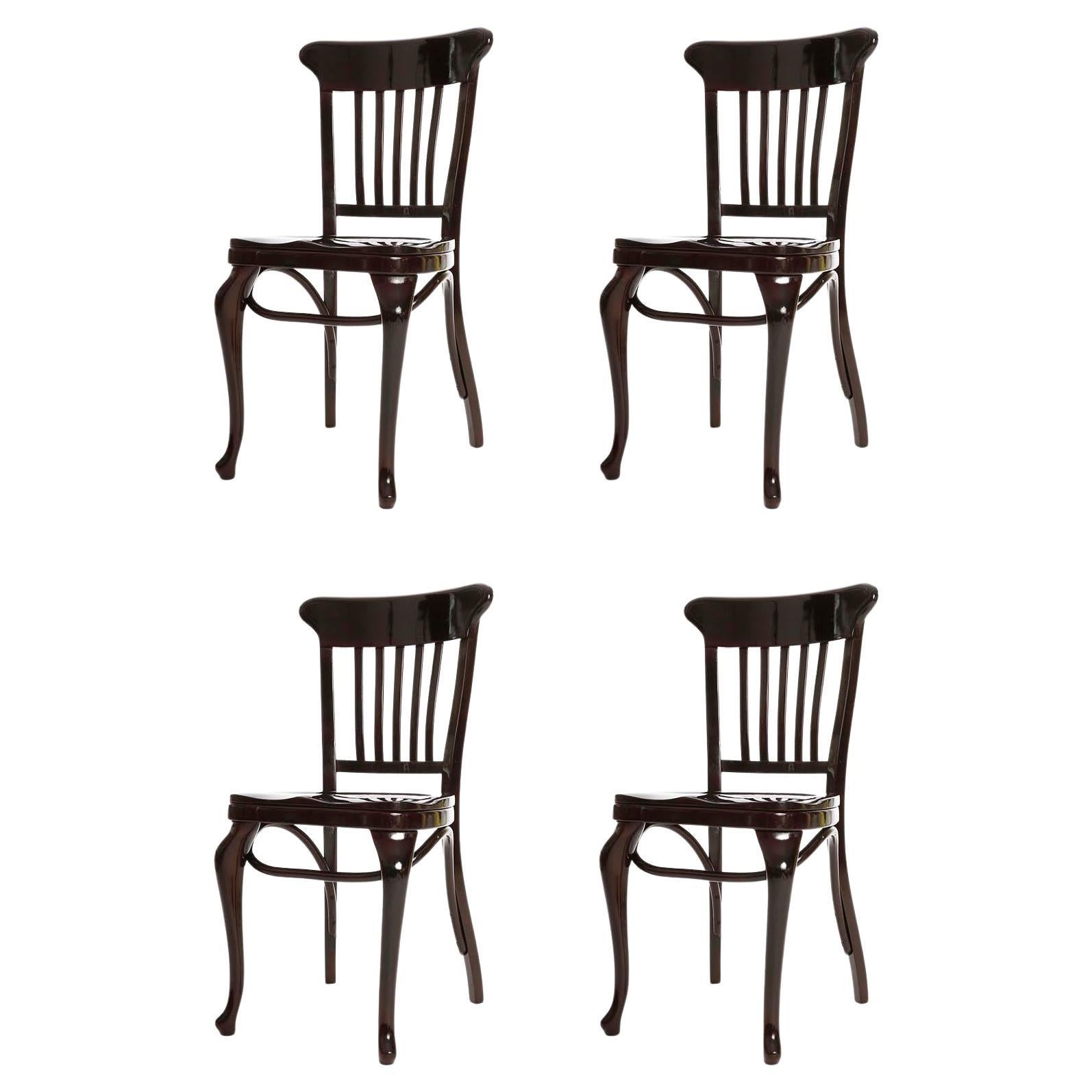 Set of Four Adolf Loos Chairs, Cafe Capua Vienna, Austria, Thonet, 1913