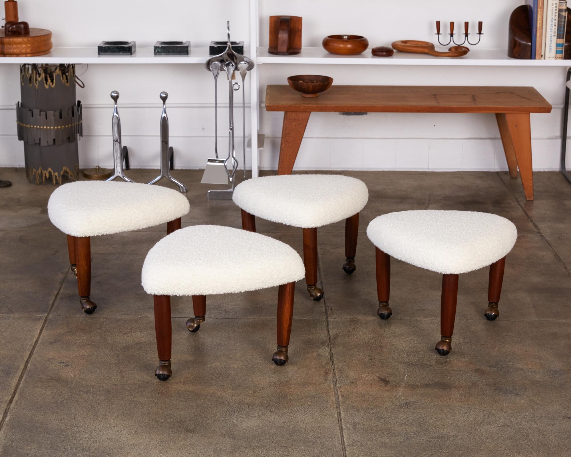 Brass Set of Four Adrian Pearsall Upholstered Stools