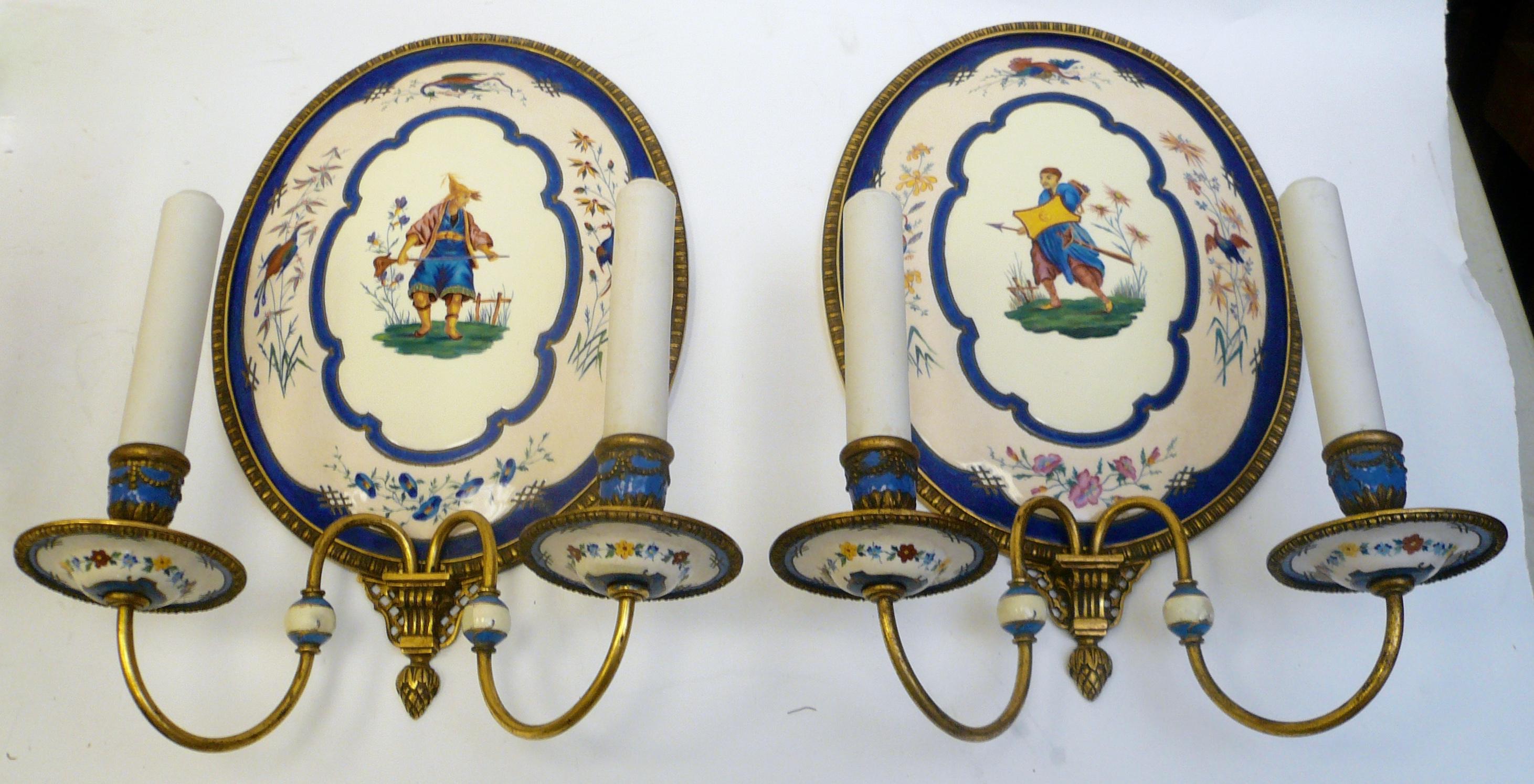 Enameled Set of Four Aesthetic Movement Sconces by E. F. Caldwell For Sale